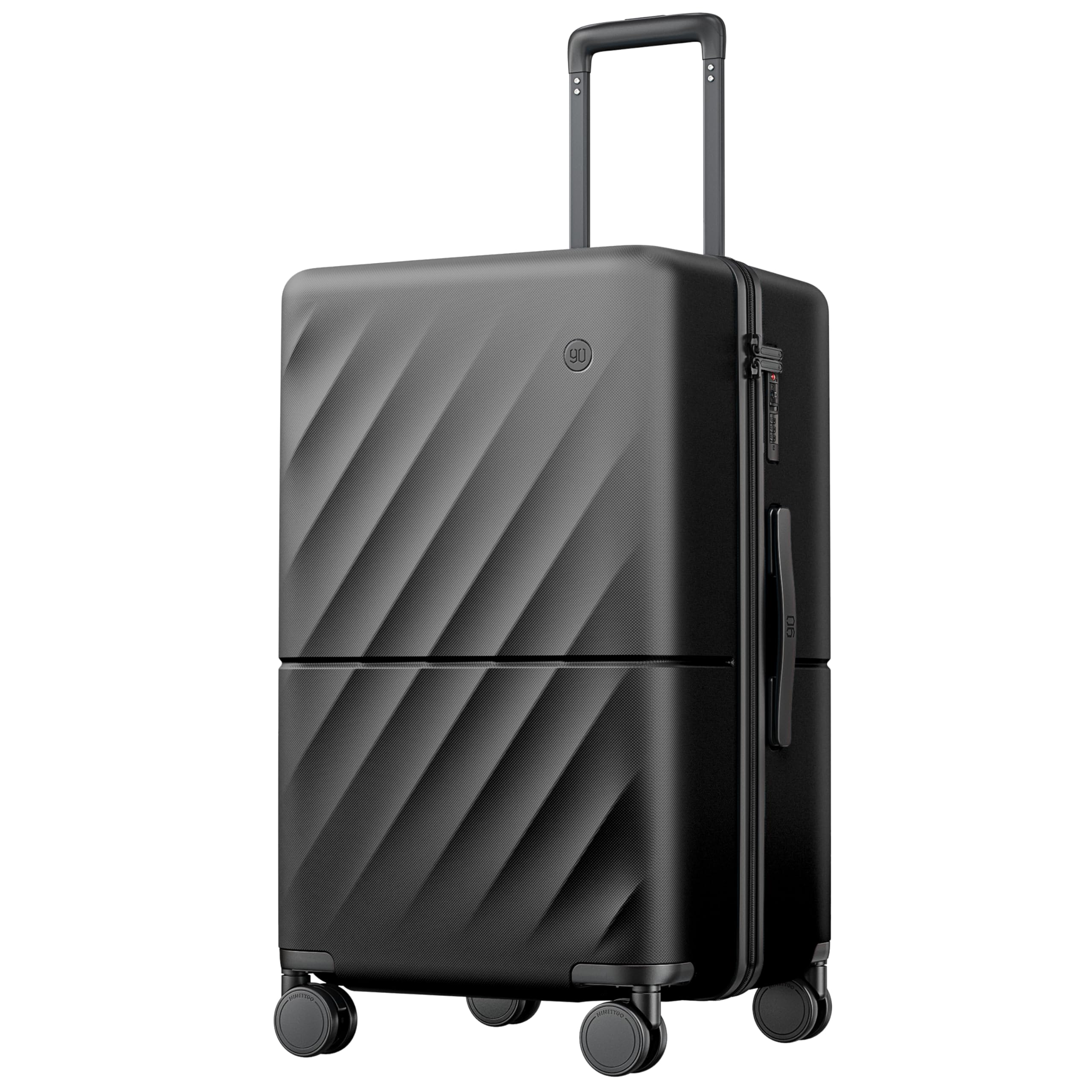 NINETYGO Carry On Suitcase, Checked Trunk Luggage with Double Spinner Wheels, Anti-Burst Zipper, Hard Case PC Suitcase Carry On, Lightweight Travel Luggage, TSA Approved, 01-Onyx Black (Hudson