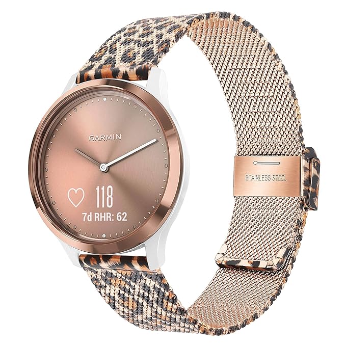 TRUMiRR Women Watch Band for Vivomove HR/Vivoactive 3, 20mm Mesh Stainless  Steel Watchband Rose Gold Leopard Strap for Garmin Venu/Venu Sq/Vivomove  3/Luxe/Style : Amazon.in: Watches
