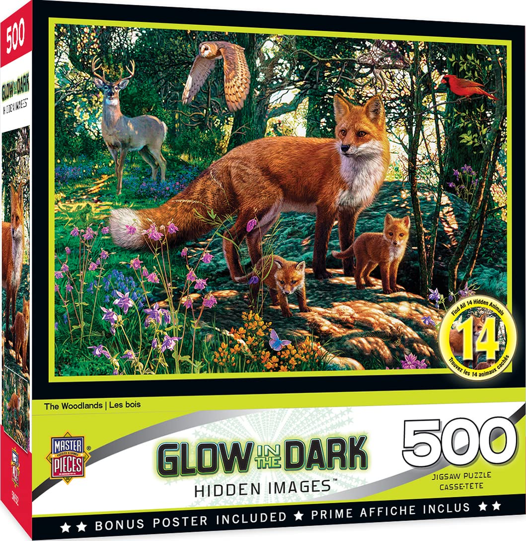 MasterPiecesHidden Images Glow in The Dark The Woodlands - Fox 550 Piece Jigsaw Puzzle by Steve Read