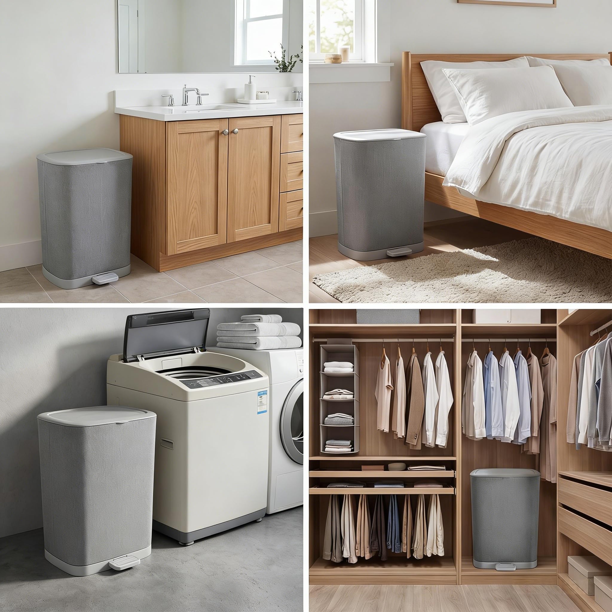 Wäschekorb, Wäschesammler Schmal 50l, Wäschekorb 2 Fächer mit Deckel, Laundry Baskets, WäScheköRbe mit Herausnehmbarer und Waschbarer Innentasche, Wäschetonne für Schmutzwäsche