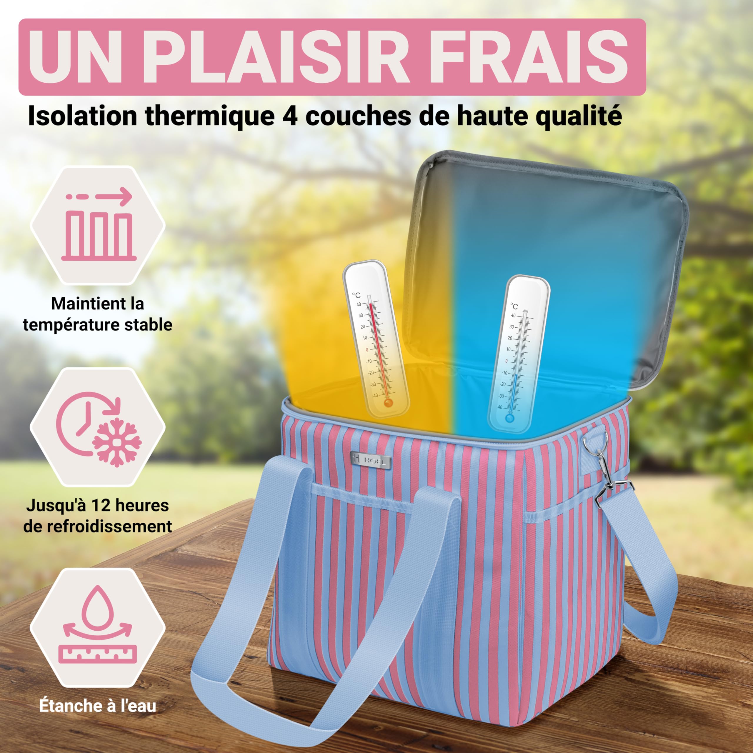 HOEL Sac isotherme pour aliments et boissons - Sac isotherme - Sac à déjeuner étanche et étanche - Sac isotherme pour voiture et shopping - Sac de pique-nique