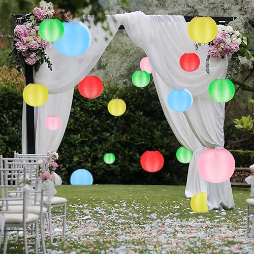 Miniatura 3 de Paquete de 20 faroles decorativos para exteriores, 10 pulgadas, impermeables, colgantes, redondos, de tela de seda, para bodas, cumpleaños, fiestas