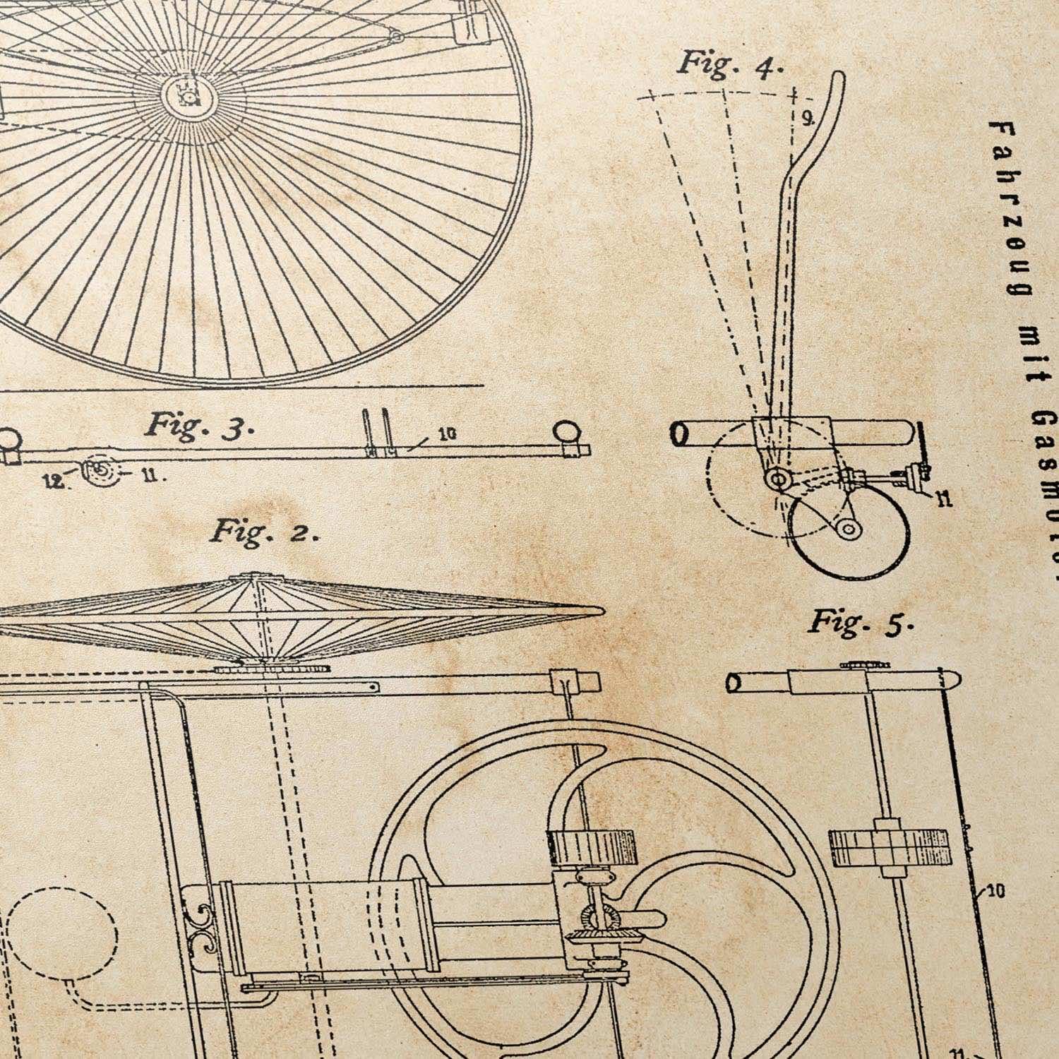 Cartistry Patent Poster Carl Benz (70x50cm, Holzrahmen Schwarz) | Patent Zeichnung, Poster Vintage, Geschenk für Männer und Autoliebhaber