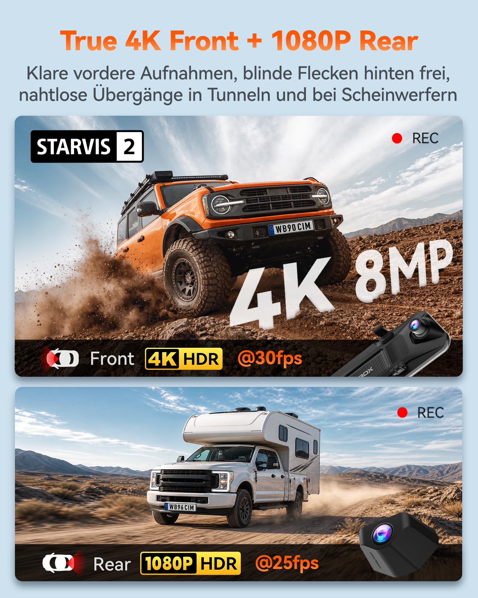 WOLFBOX G900 Core-N 12" 4K Rückspiegel Kamera, 8MP STARVIS 2 IMX678