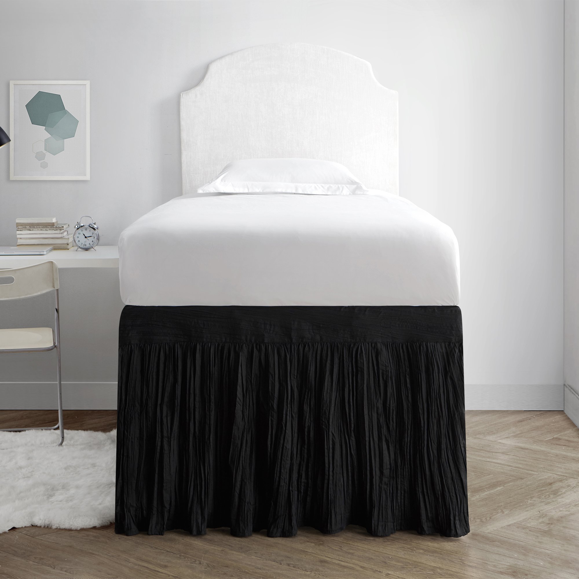 DormCo Crinkle Bed Skirt Twin XL (3 Panel Set) - Black
