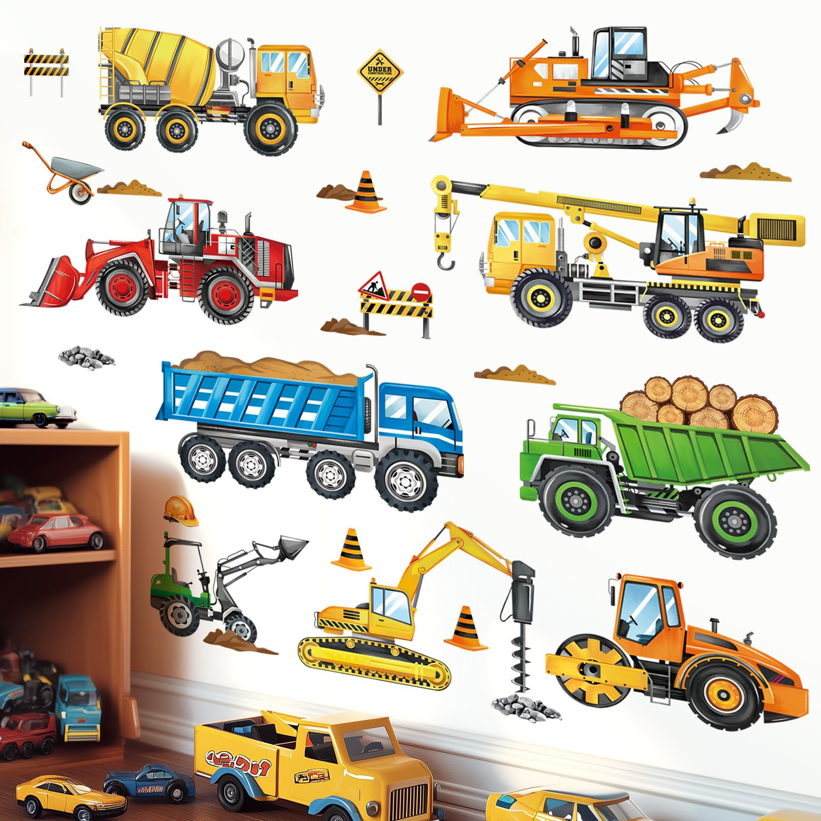 Decalmile Stickers Muraux Voiture Véhicules Autocollant Mural Construction Tracteur Camions Décoration Murale Chambre Enfants Salle De Jeux