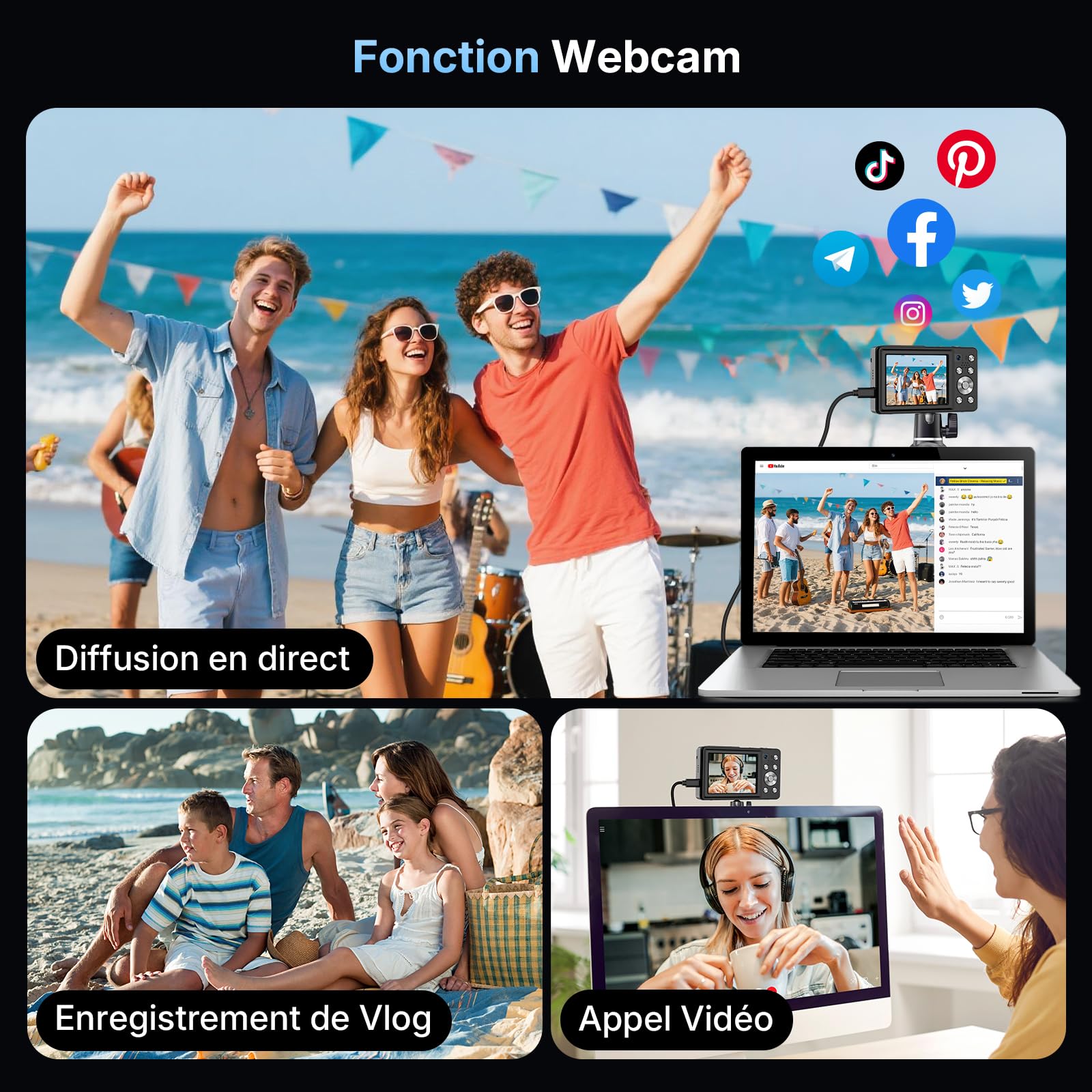 Appareil Photo Numérique 4K 64MP Appareil Photo Compact avec Double Caméra, Autofocus, Écran IPS 2,8", Zoom Numérique 16X, Anti-Tremblement, 2 Batteries, Carte 32GB pour Adolescents, Débutants