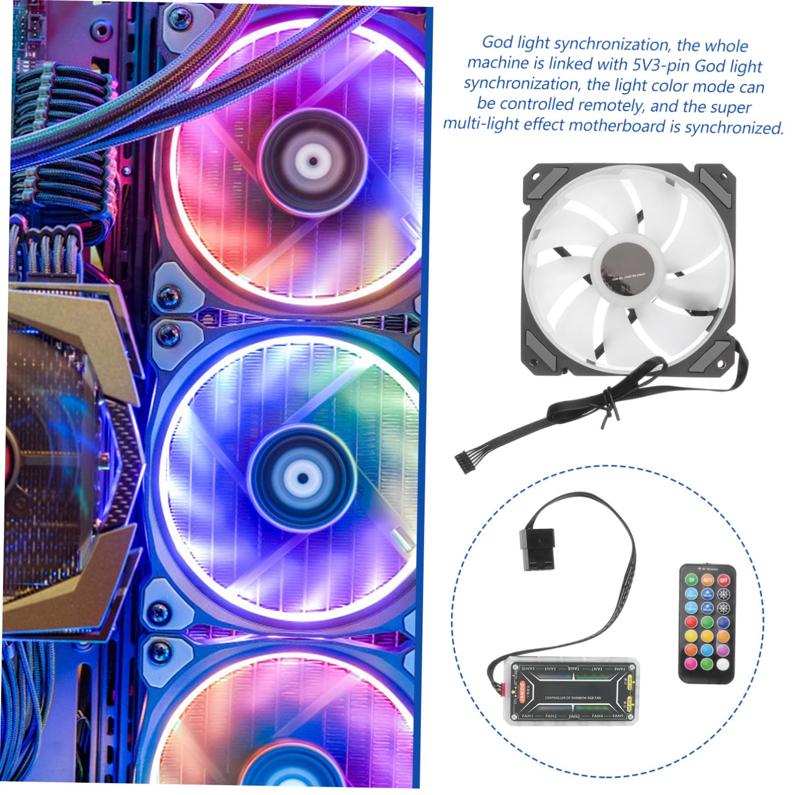 Garneck Ventilador de Refrigeración con Controlador Estándar para Ordenador Gaming con Luces Rgb, y Silencioso, Adecuado para Fiesta Verano y Sistema de Refrigeración de PC