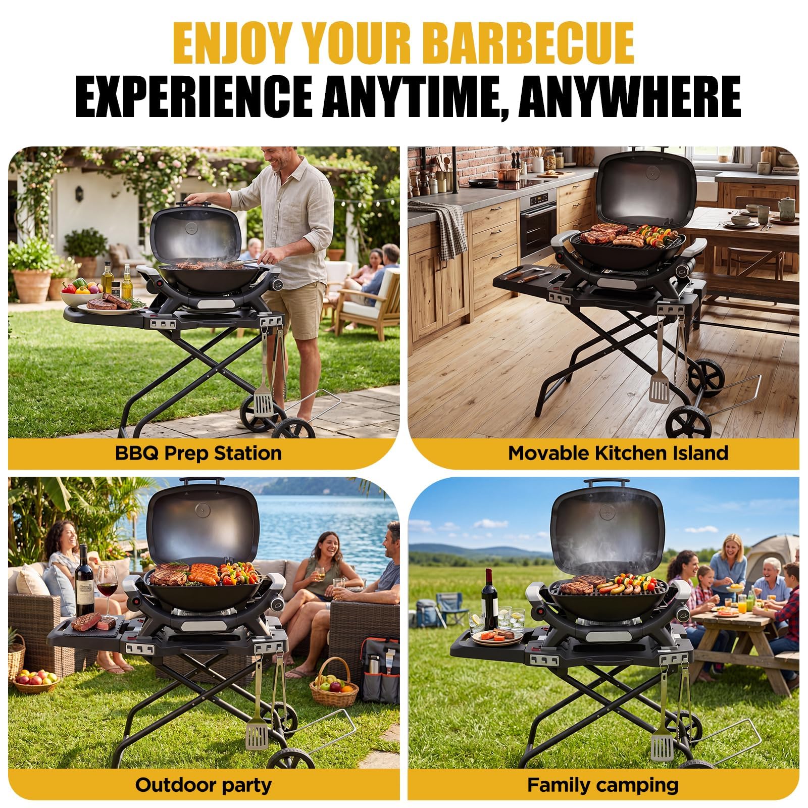 Carrello portatile per griglia Weber Q1200, Q1000, Q2200, Q2000, supporto pieghevole per griglie da tavolo Blackstone da 43,2 cm e 55,9 cm, carrello pieghevole portatile da esterno
