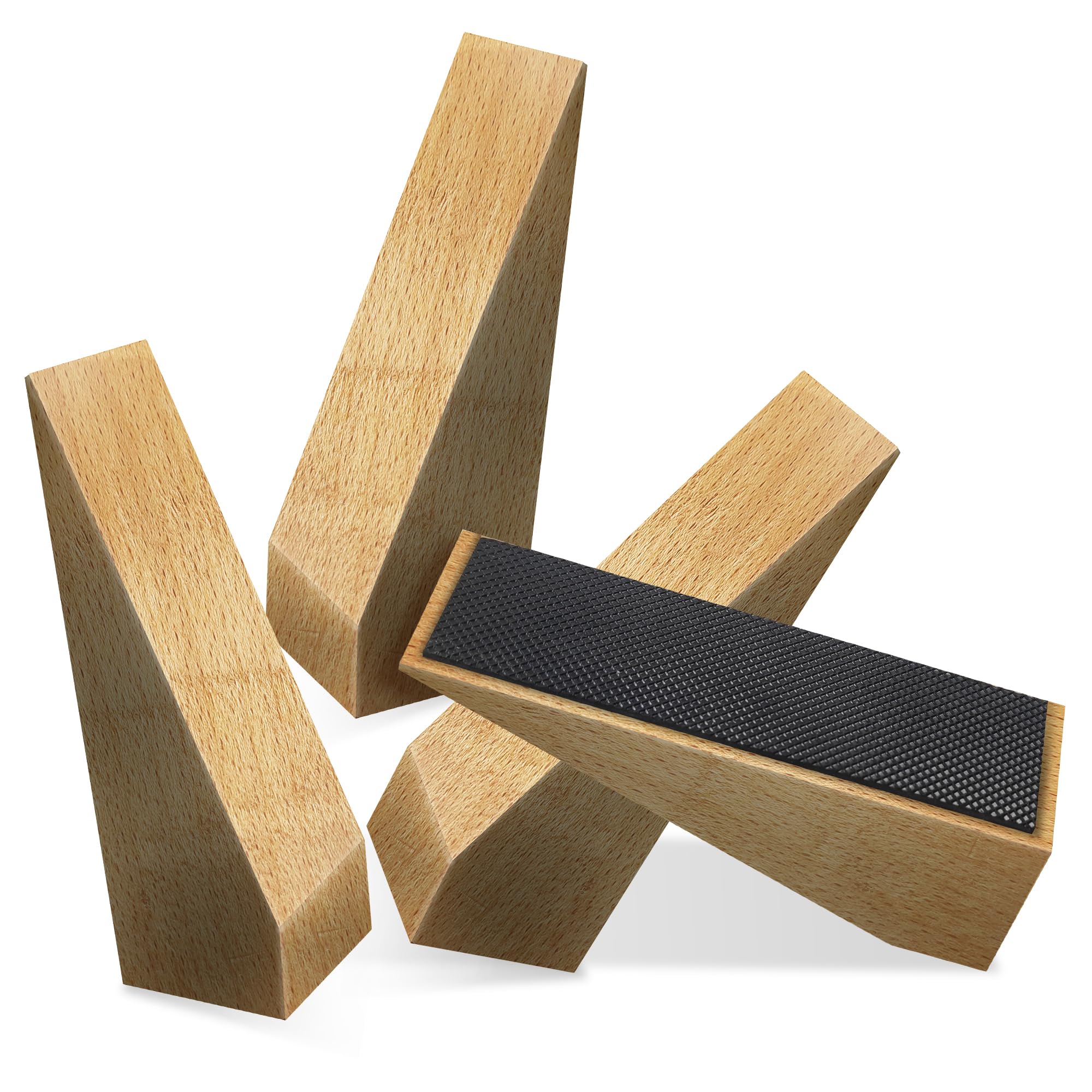 4 Pack Wooden Door Stop - Non-Slip Door Stoppers for Floor - Door Wedges for All Door Types and Surfaces - Each Door Stopper 1.4inch Thick, 4.3inch Long with Rubber