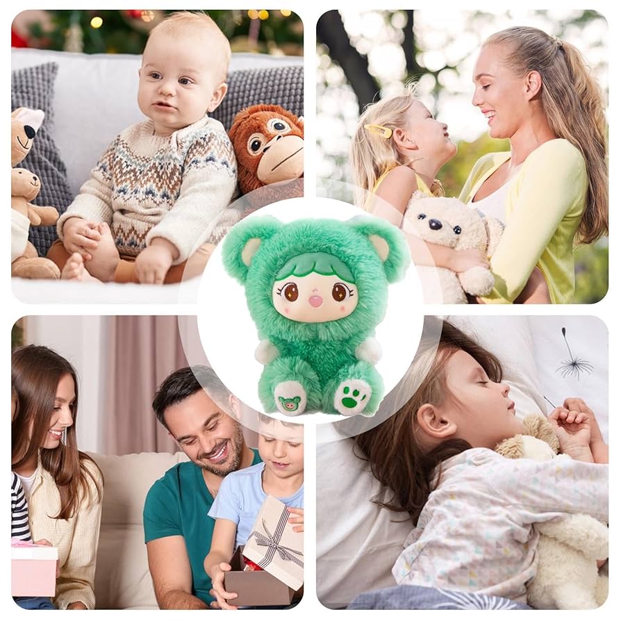 淡い緑色のクマ型ぬいぐるみ LABUBU ラブブ ぬいぐるみ キーホルダー緑色の 超ふわふわクマ型