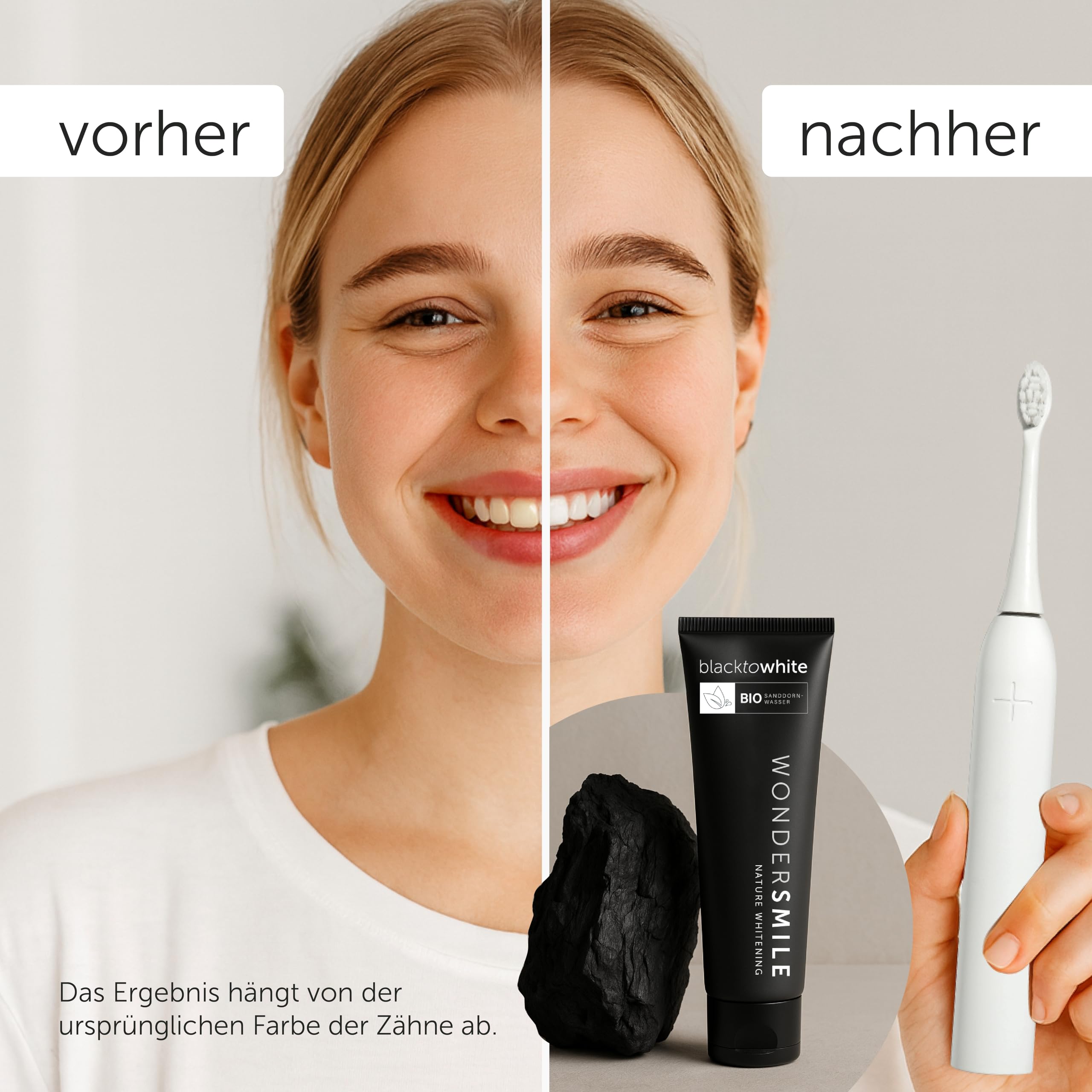 Wondersmile Aktivkohle Zahnpasta Mint – sanftes Whitening - Fluorid 1450 ppm - inkl. BIO Sanddornwasser & Hyaluron - NCS-zertifizierte Naturkosmetik - 100% vegan (8er Pack)