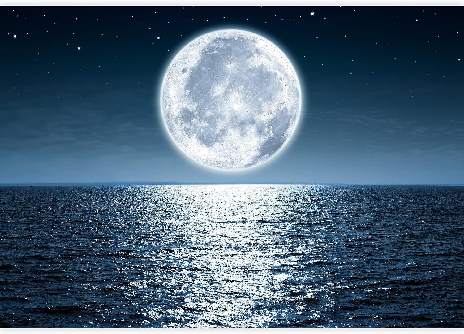 wall26 Full Moon Rising Over The Ocean Empty at Night with Copy Space Removable Wall Mural Self-Adhesive Large Wallpaper - 100x144 inches