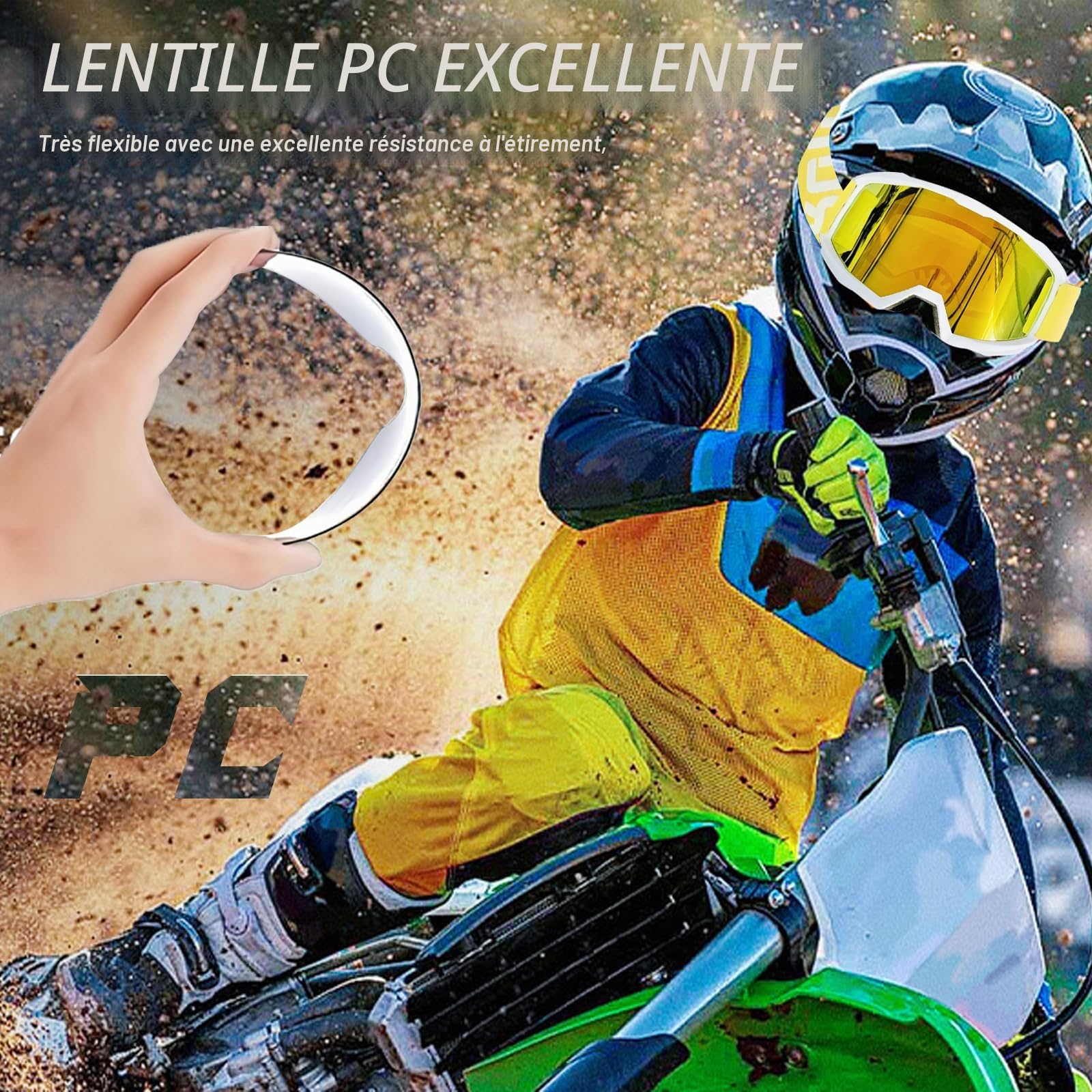 Lunette Moto Cross,Masque Moto,Lunettes Moto Anti-UV pour Conduite,Ski,Vol Libre,Compatibles avec les Casques Intégraux,Modulables et Autres Types de Casques