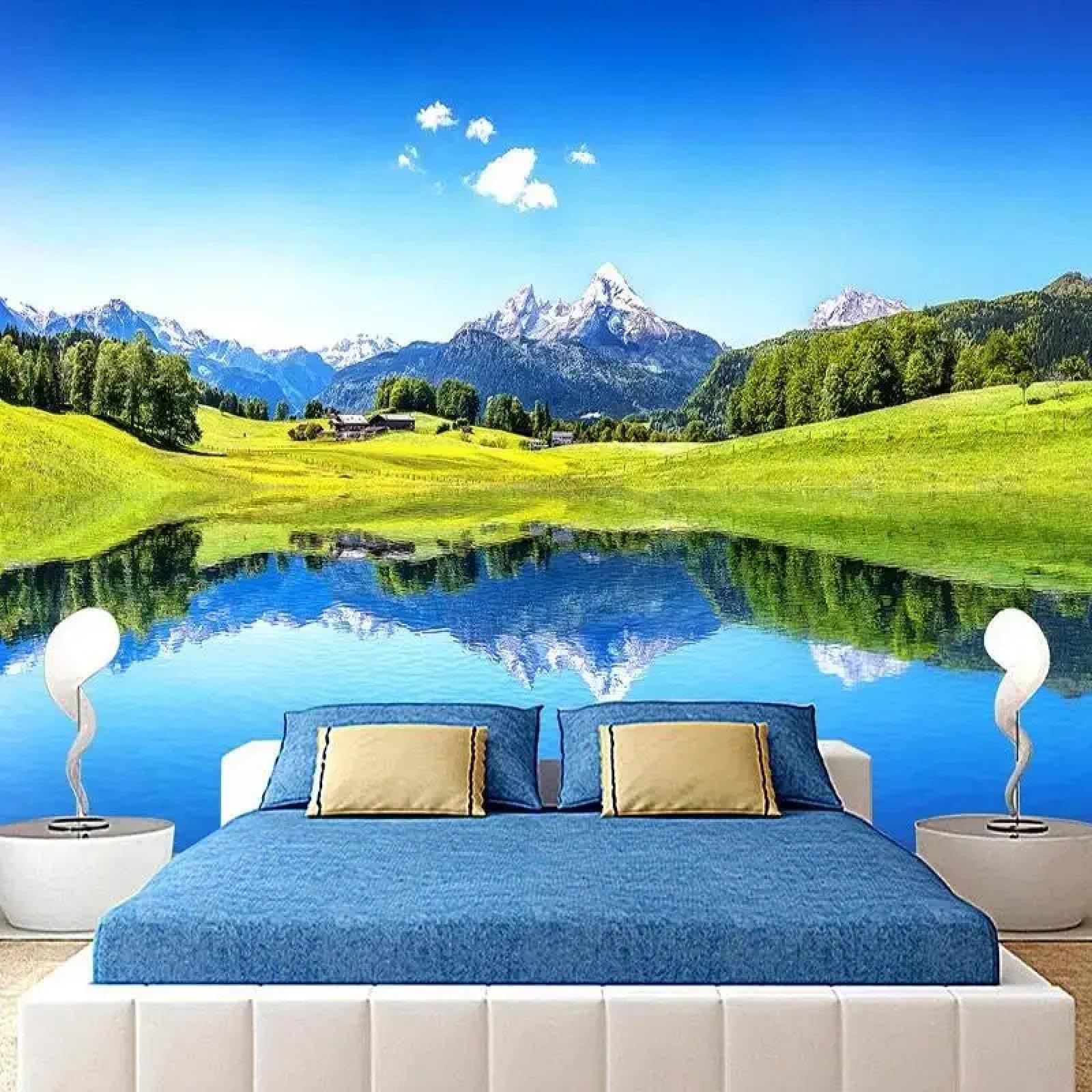 Papier peint paysage de lac pour agrandir un salon visuellement