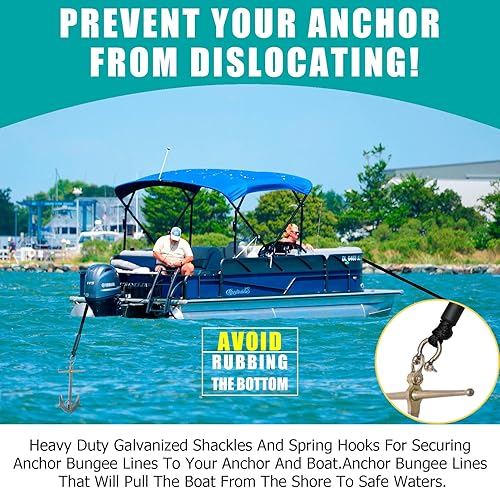Miniatura 2 de Líneas de muelle elásticas de 14 pies con gancho a presión 316SS y grillete en forma de D, accesorios para embarcaciones acuáticas, barcos PWC,