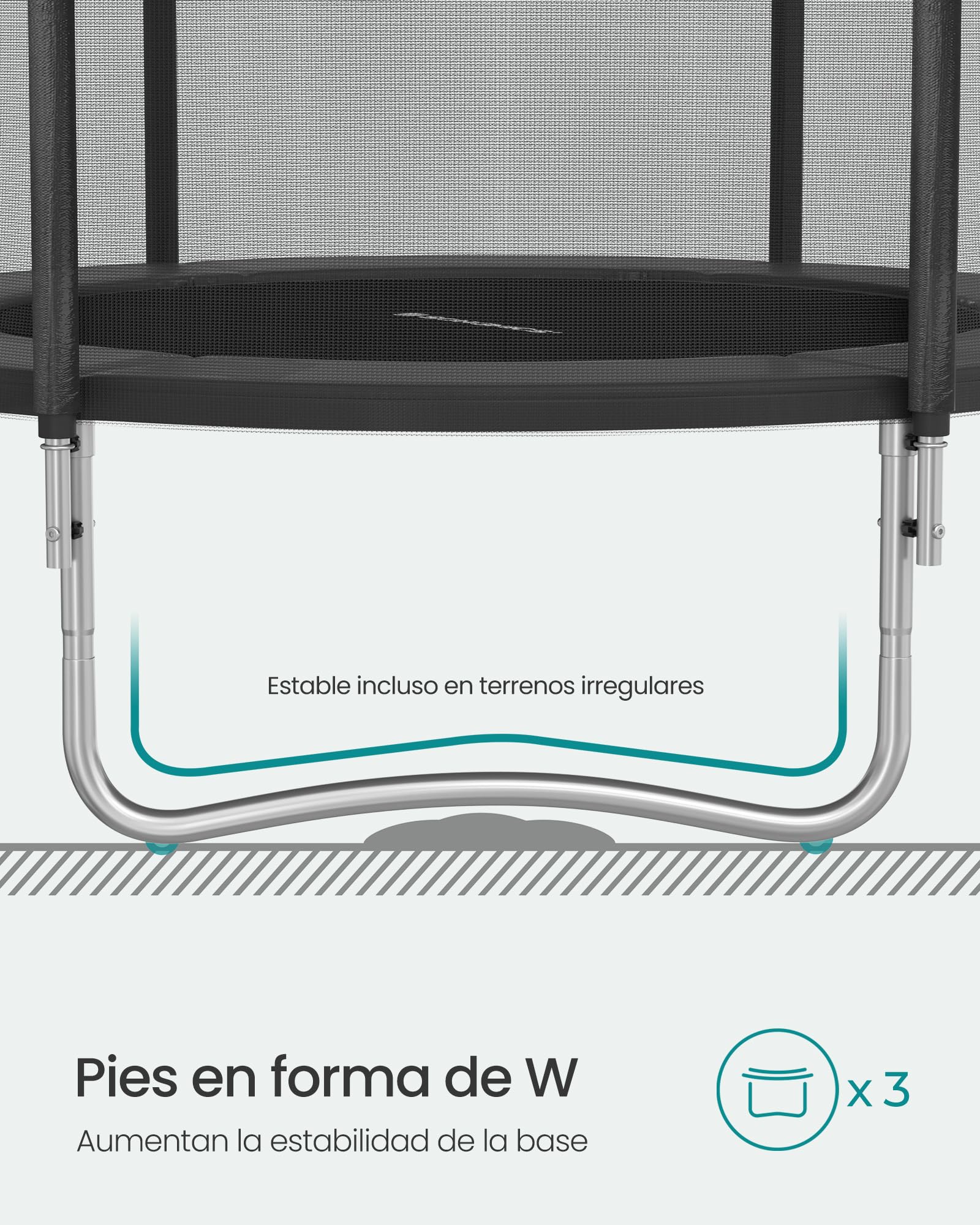 SONGMICS - Trampolín Exterior Infantil diámetro 183/244/305/366/427 cm, Red de protección Externa, Cojines de Seguridad, Escalera, Poste Recto de 180 cm de Alto, Marco de Acero