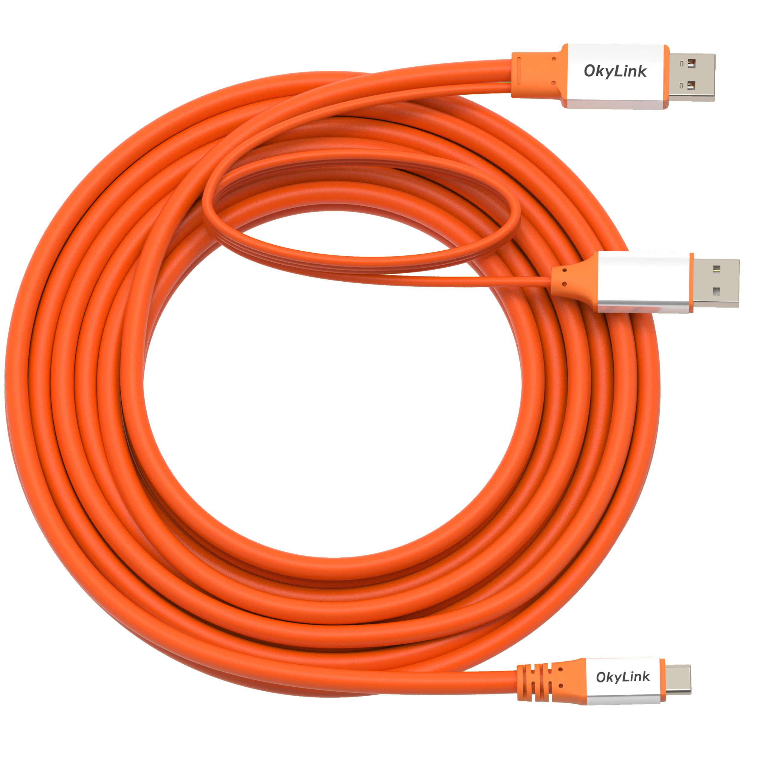 OkyLink Cable activo USB 3.2 Gen 2 tipo A a C macho a macho de 10 Gbps, 15 pies | 5 m con alimentación externa, largo alcance, naranja, para dispositivo USB-C de larga distancia y cámara web