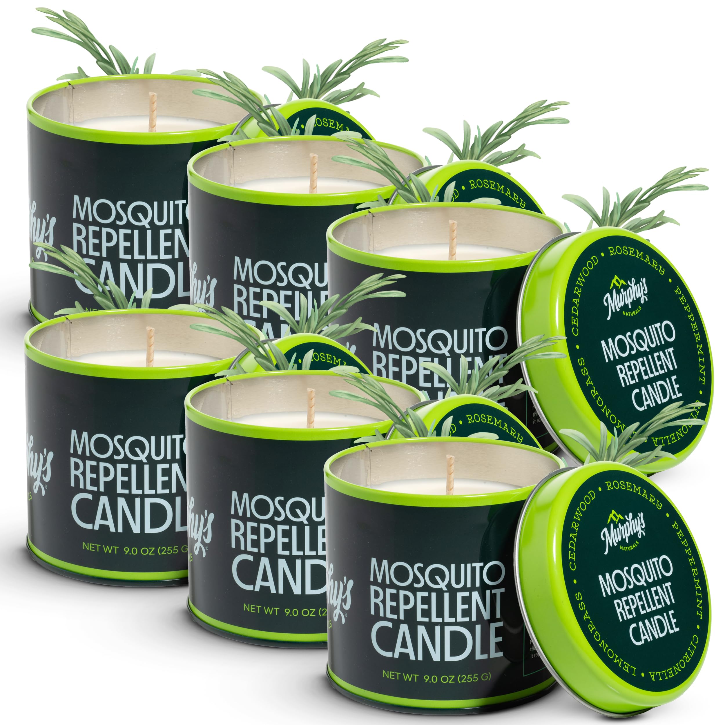 Murphy's Naturals Mosquito Bug Repellent Candles for Outdoor Patio, Citronella & Essential Oils, 30-Hour Burn Time Each, 9 oz, 6-Pack
