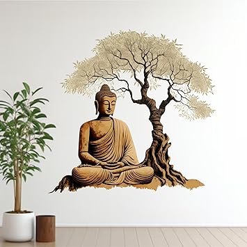 KGN DESIGNS Vinyl 3D Buddha Tree Wall Sticker for Living Room, Bedroom, Bathroom, Kitchen, Office Decor, self-adhesive, 4 cm - image, photos