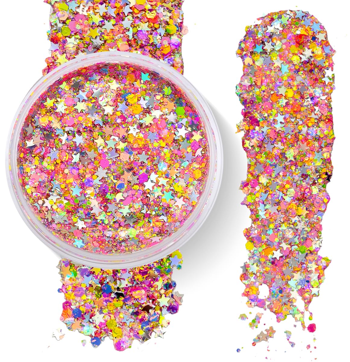 Pastel Rainbow- Chunky Glitter Gel - Holographic Body Glitter Gel for Body, Face, Hair - Vegan & Cruelty Free - Electric Bliss Beauty