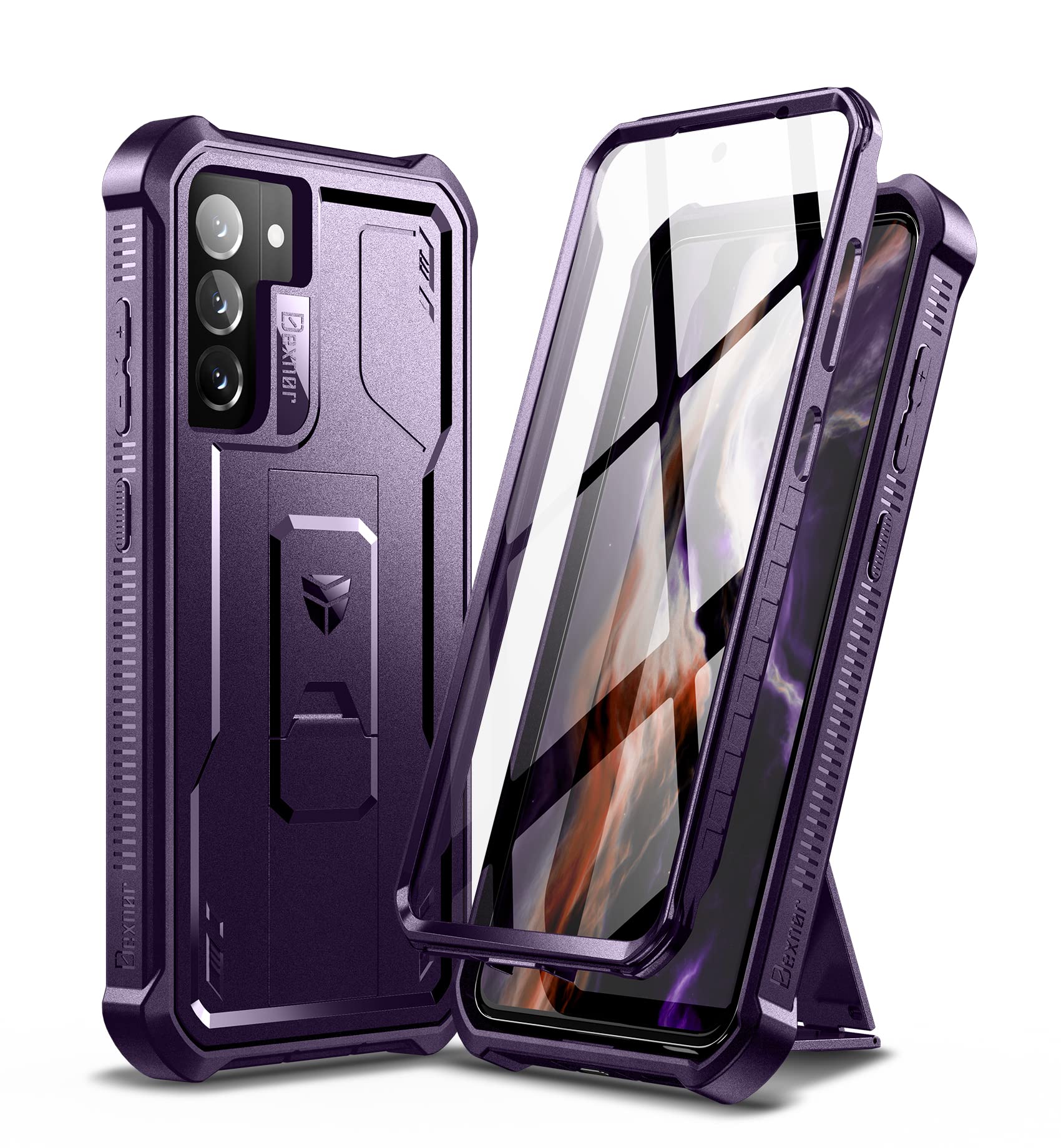 Dexnor for Samsung Galaxy S21 FE Case, [Built in Screen Protector and Kickstand] Heavy Duty Military Grade Protection Shockproof Protective Cover for Samsung Galaxy S21 FE 5G, 6.4 inch Phantom Purple