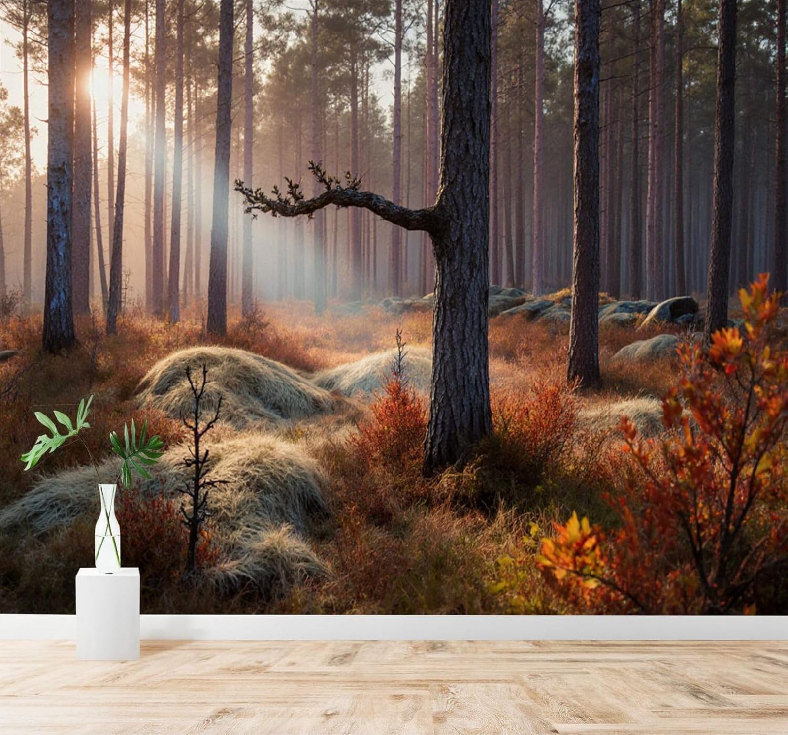 XLMING Autumn Sunshine Misty Forest Colourful Leaves 3D Wallpaper Silky Texture Home Study Office Grey Dining Room Sofa Bedroom Living Room TV Backdrop-400cm×280cm