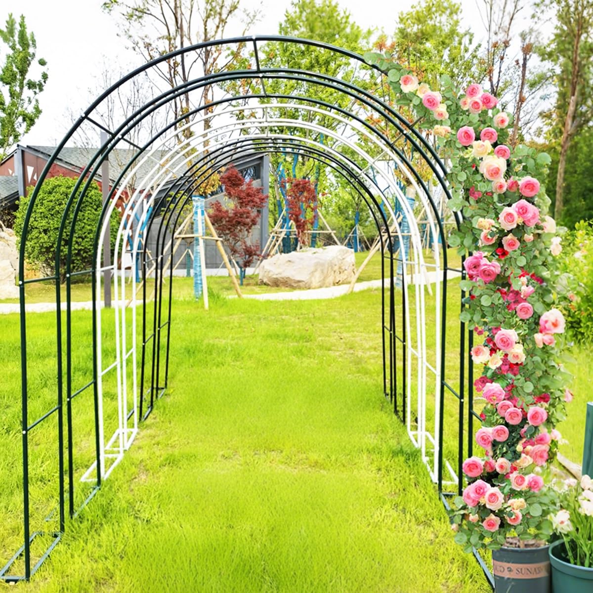 Arco per Rose Rampicanti 260 280 240 180 120 400 cm, Supporto in Metallo con Base Pergolato da Giardino per Interni ed Esterni, Resistente Arco di Nozze(Black,280 x 250 x 40 cm)