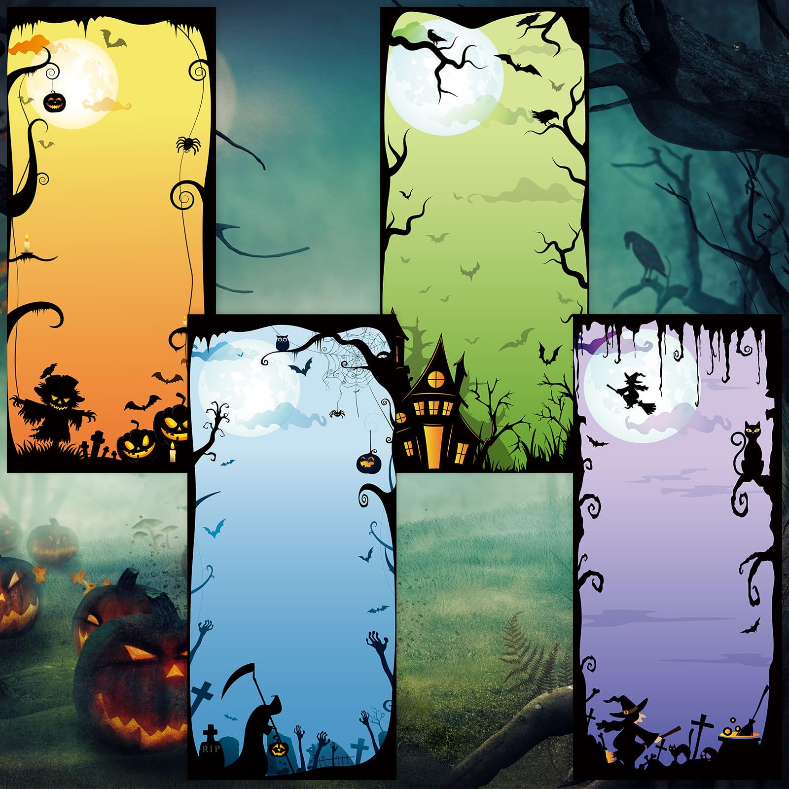 Whaline 4Pcs Halloween Magnetic Notepads 4 Design Cartoon List To-Do Paper Pad Fright Night Pumpkin Witch Grocery Shopping List Memo Note Pad for Home