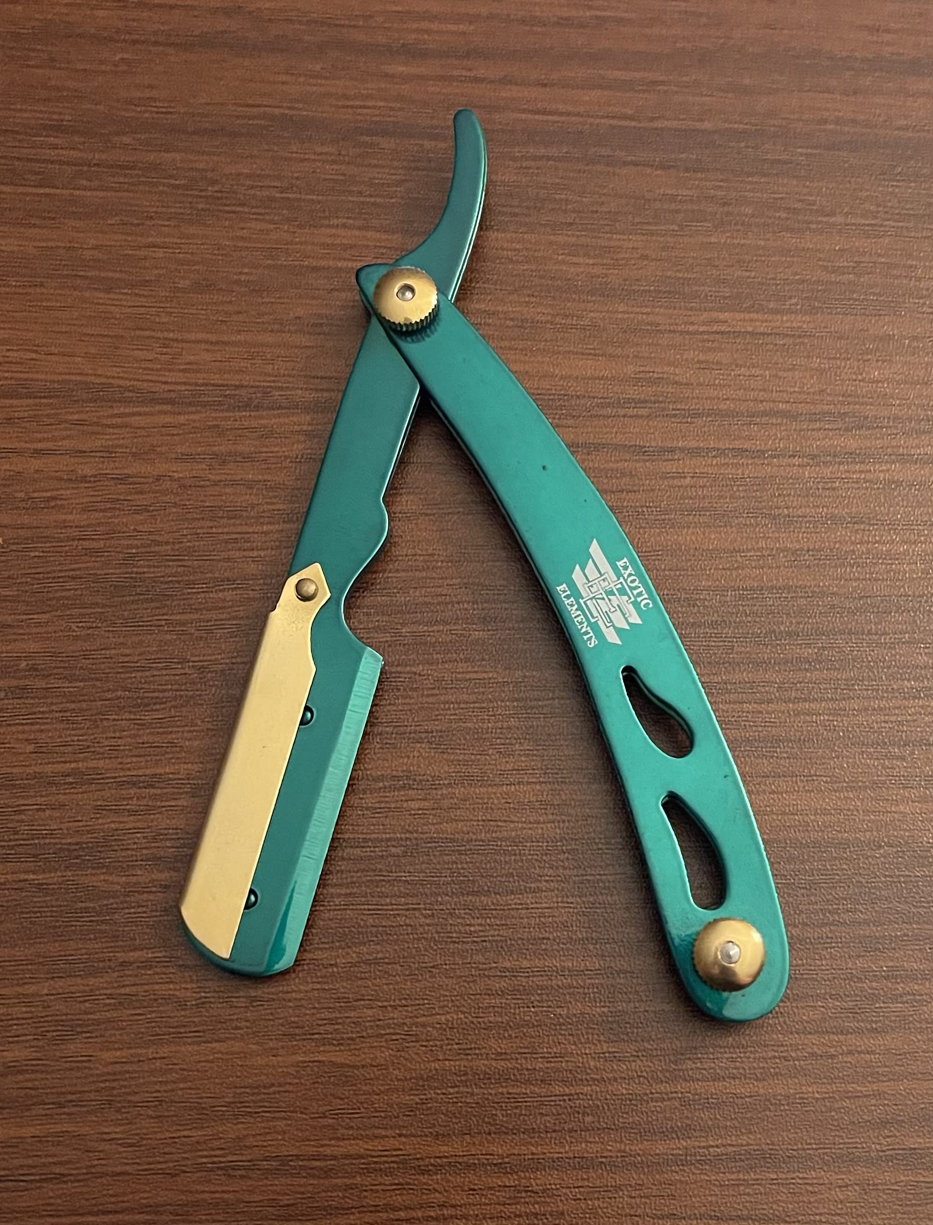 Green and Gold Professional Shaving Straight Edge Razor Mustache, Bear, Hair Cutting