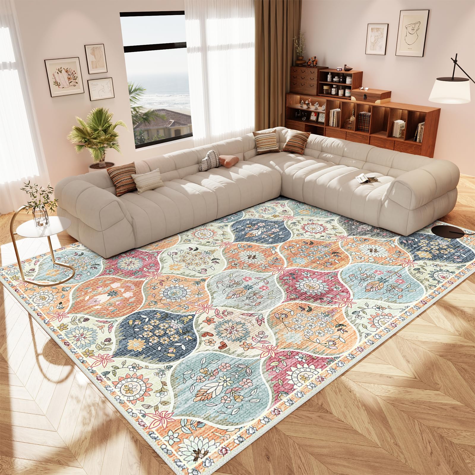 IKALIFE Orange Rugs Living Room - 300 x 400 cm Washable Non Slip Extra Large Area Rugs, Vintage Soft Low Pile Carpet for Bedroom, Dining Room, Lounge, Office