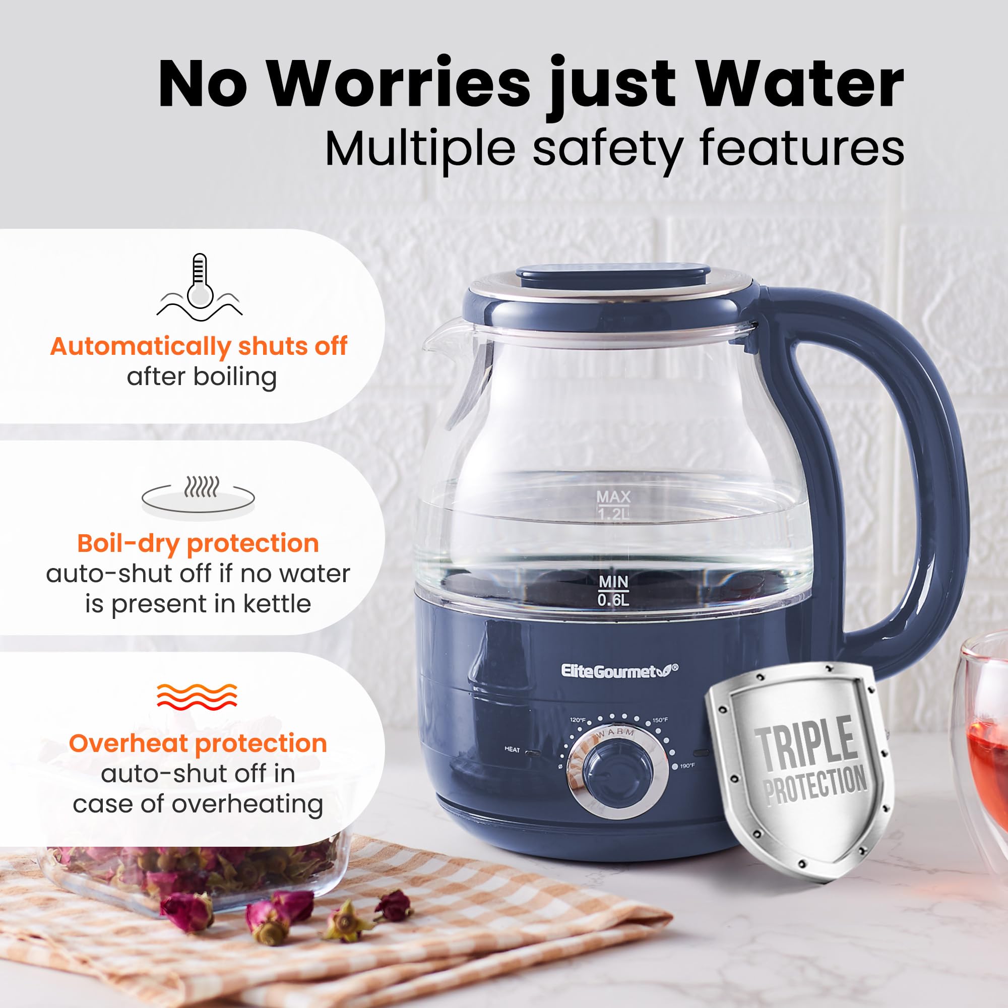 Elite Gourmet Electric Tea Kettle Automatic Shut Off Tea Kettle