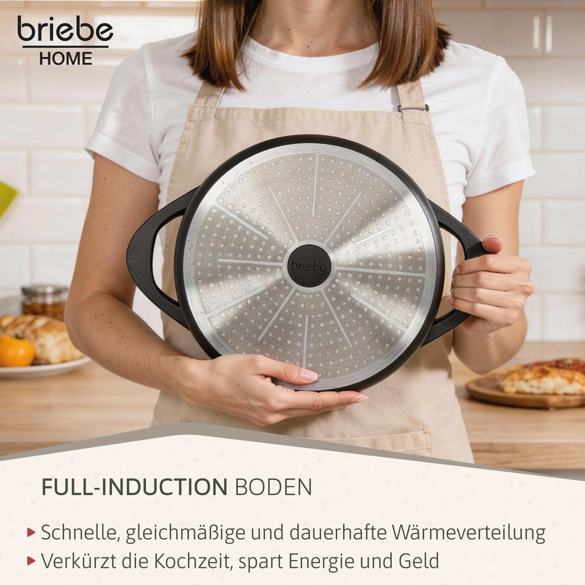 briebe Topfset Induktion 8-Teilig, Kochtopf Set 4 Töpfen aus Aluminiumguss, Antihaftbeschichtung ILAG GRANITEC ohne PFOA, Deckeln aus Glass, Topfhandschuhe Silikon, Glaskeramik, Gas, Ofen, MGK-12