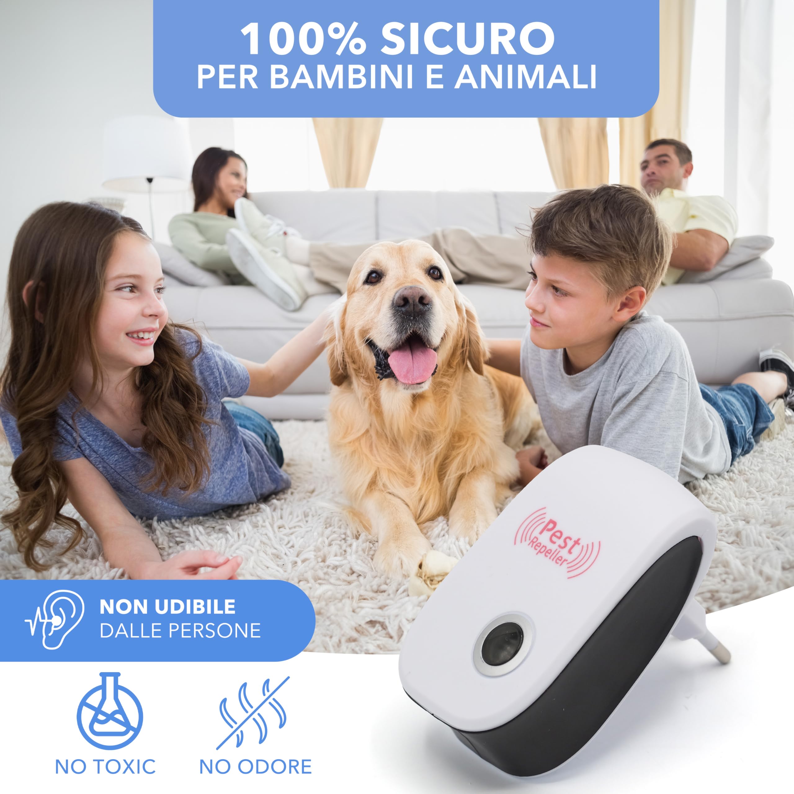 Repellente Ultrasuoni Interno per Topi, Zanzare, Mosche, Formiche e Insetti Vari - Antizanzare Ultrasuoni da Interno Inodore, Silenzioso e Innocuo per Animali Domestici, Bambini e Adulti