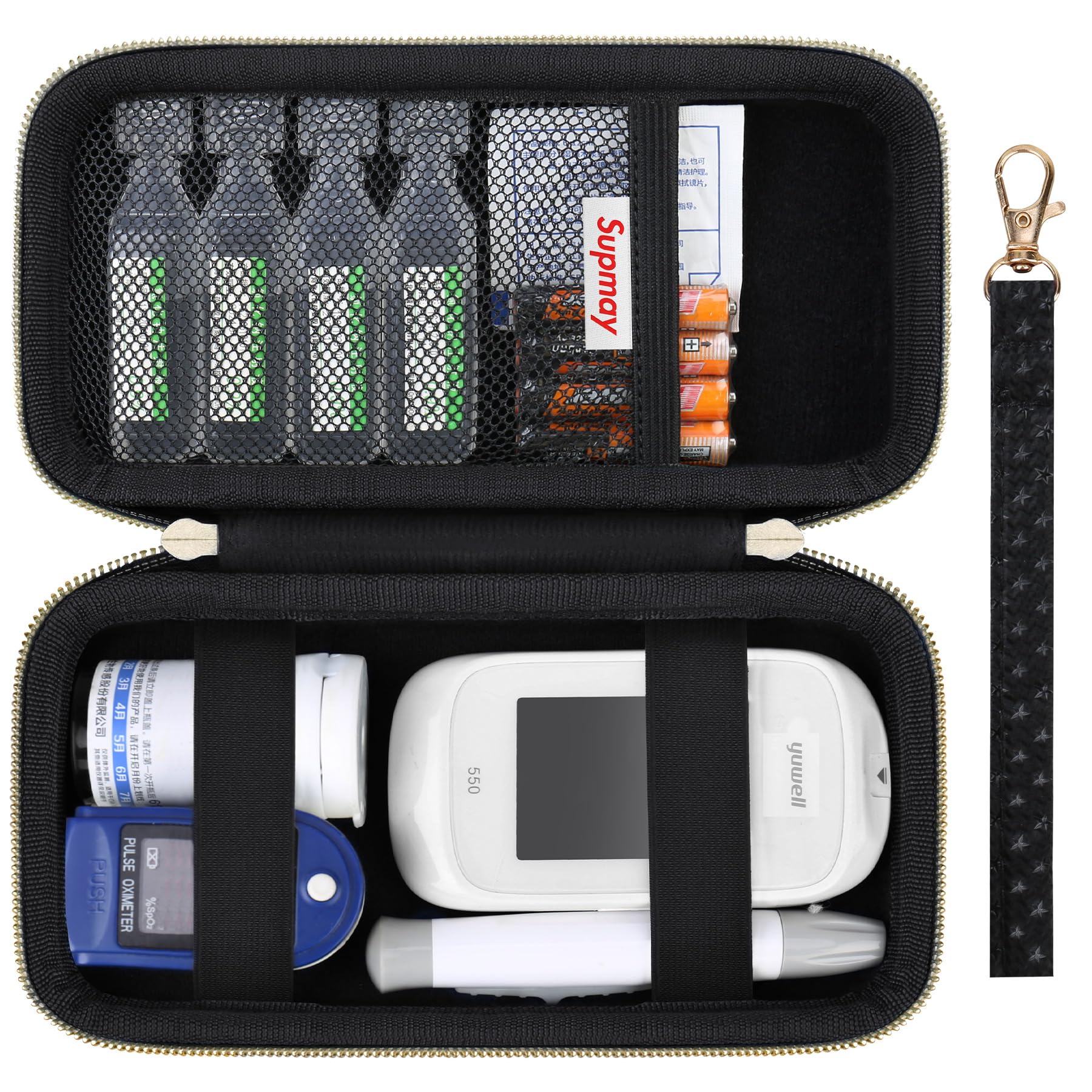 Diabetic Supplies Hard Case Diabetic Supply Organizer Bag Carrying Case for Diabetes Testing Kit Blood Glucose Monitor with Blood Sugar Glucometer Test Strips Lancing Device Lancets, Black