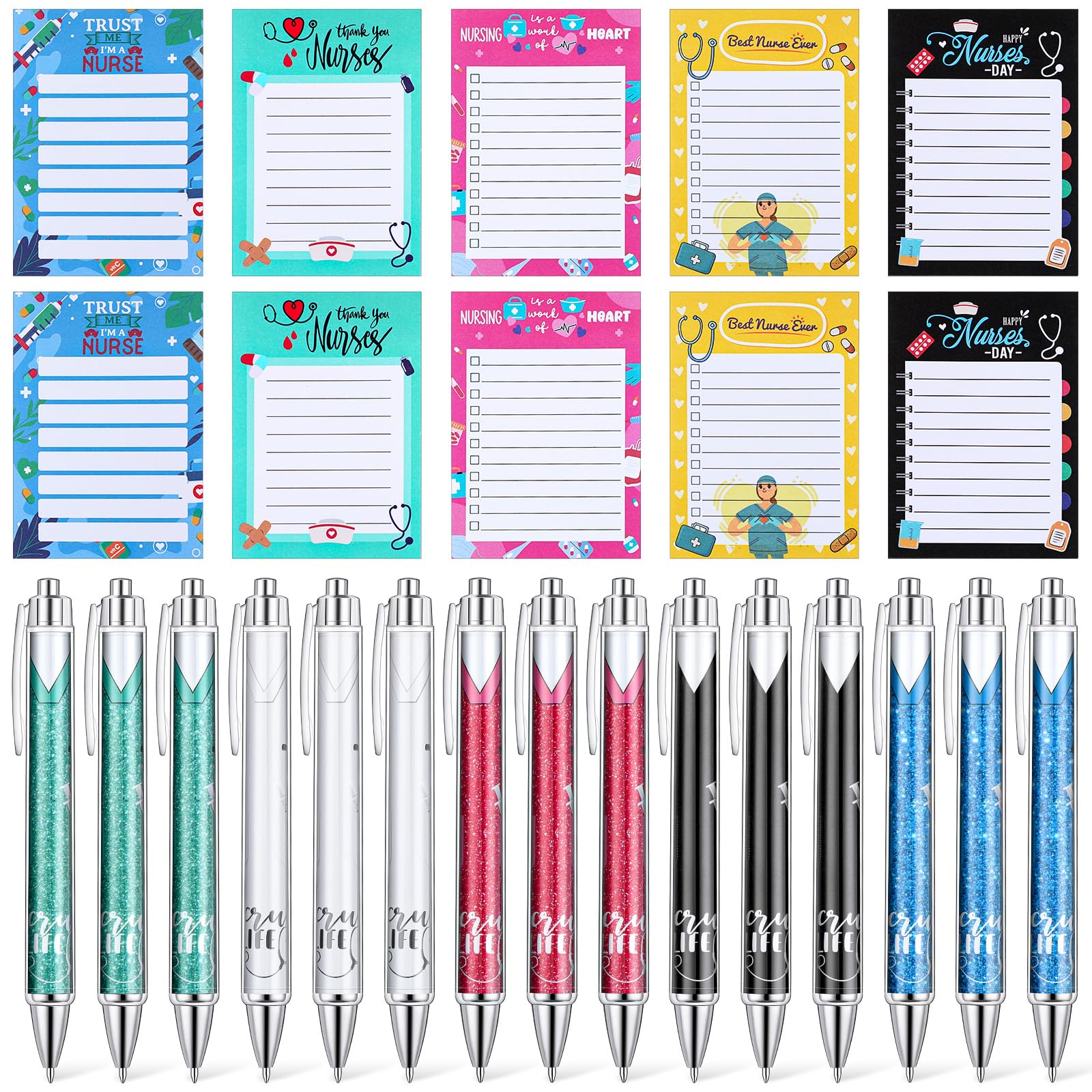 Fuutreo 30 Pcs Funny Nurse Notepads with Pens Nurses Week Gifts Nursing Sticky Notes Ballpoint Pens Bulk Nursing Memo Pads Medical Appreciation Gifts