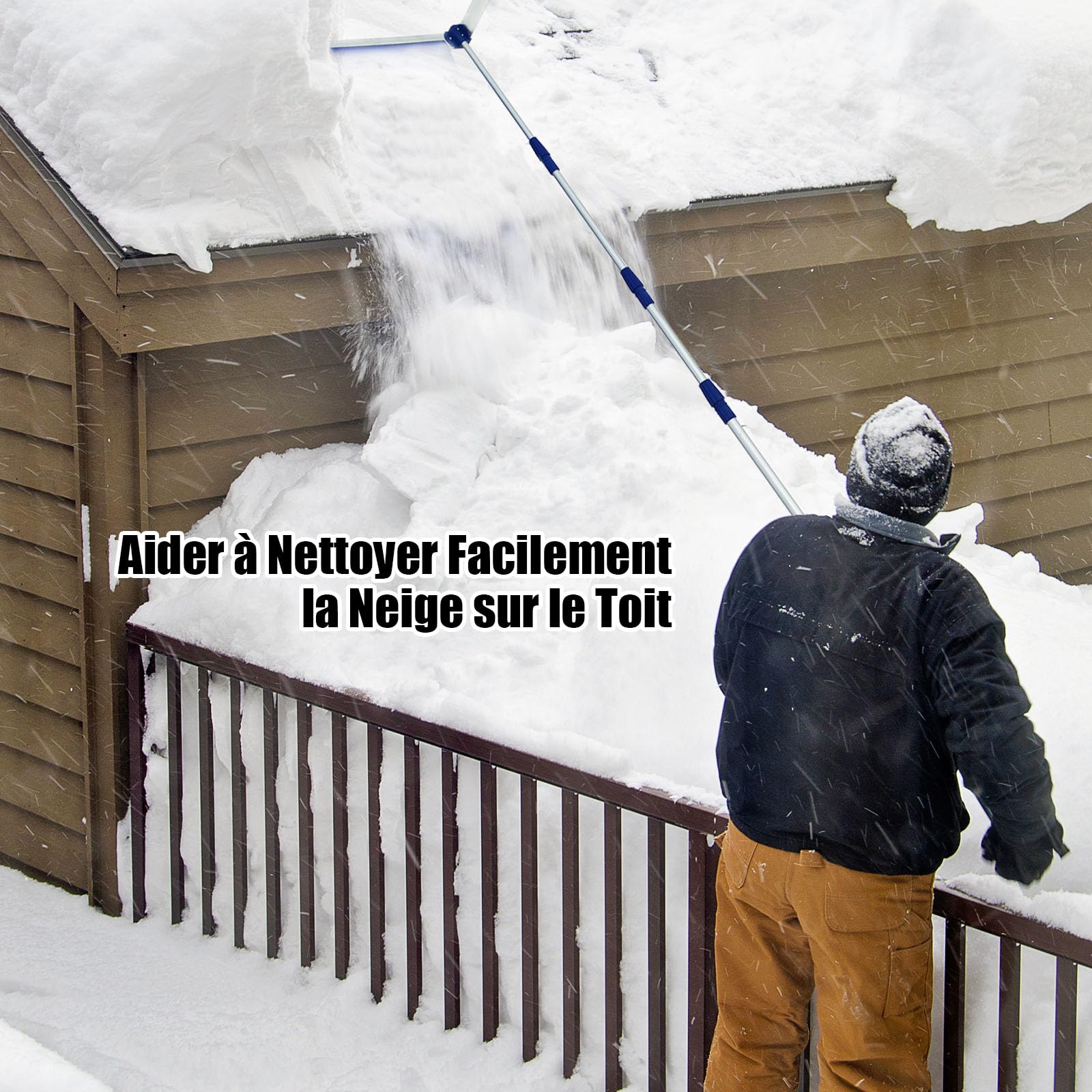 GYMAX Râteau à Neige pour Toit ou Voiture, Tige Télescopique 189 à 620 cm, Lame en Aluminium avec Toile Oxford, 2 Modes de Nettoyage, Poignée Antidérapante