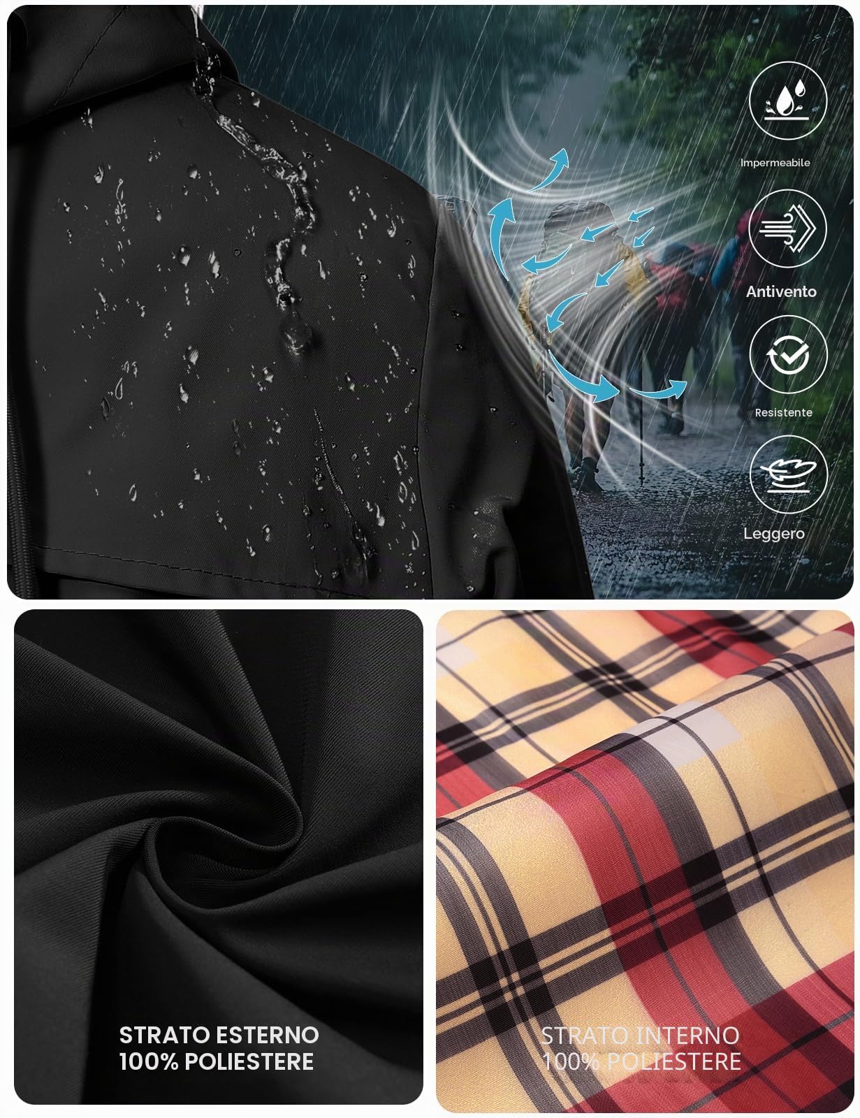 heekpek Giacca Impermeabile Donna Antipioggia con Cappuccio Lungo Trench Giubbino Leggero Giacca Vento Cappotto Impermeabile per Primavera e Autunnale