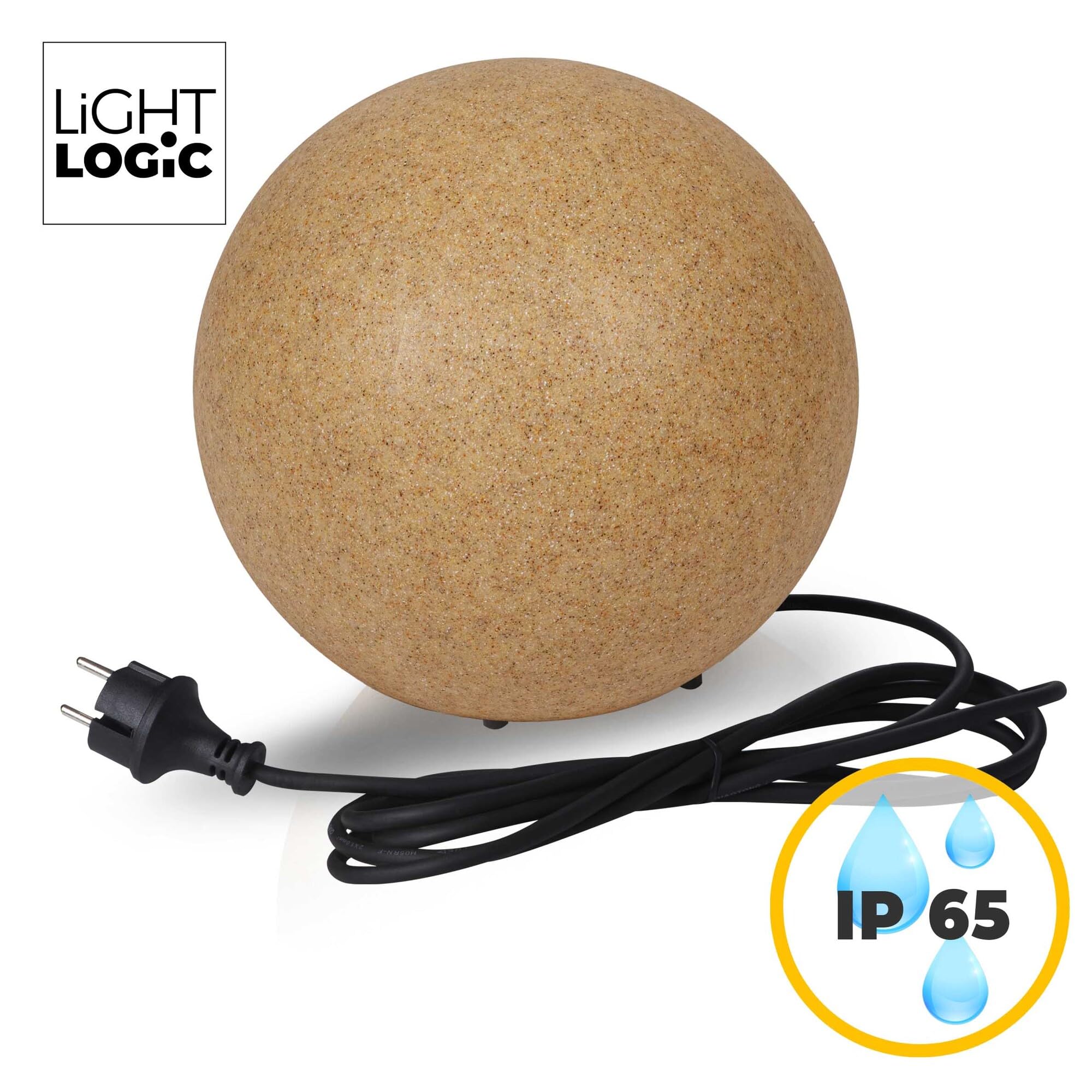 Boule de jardin lumineuse 30 cm Sable IP65, lampe boule extérieure E27 sans ampoule, étanche avec câble 3 m, lumière extérieur LL BELO