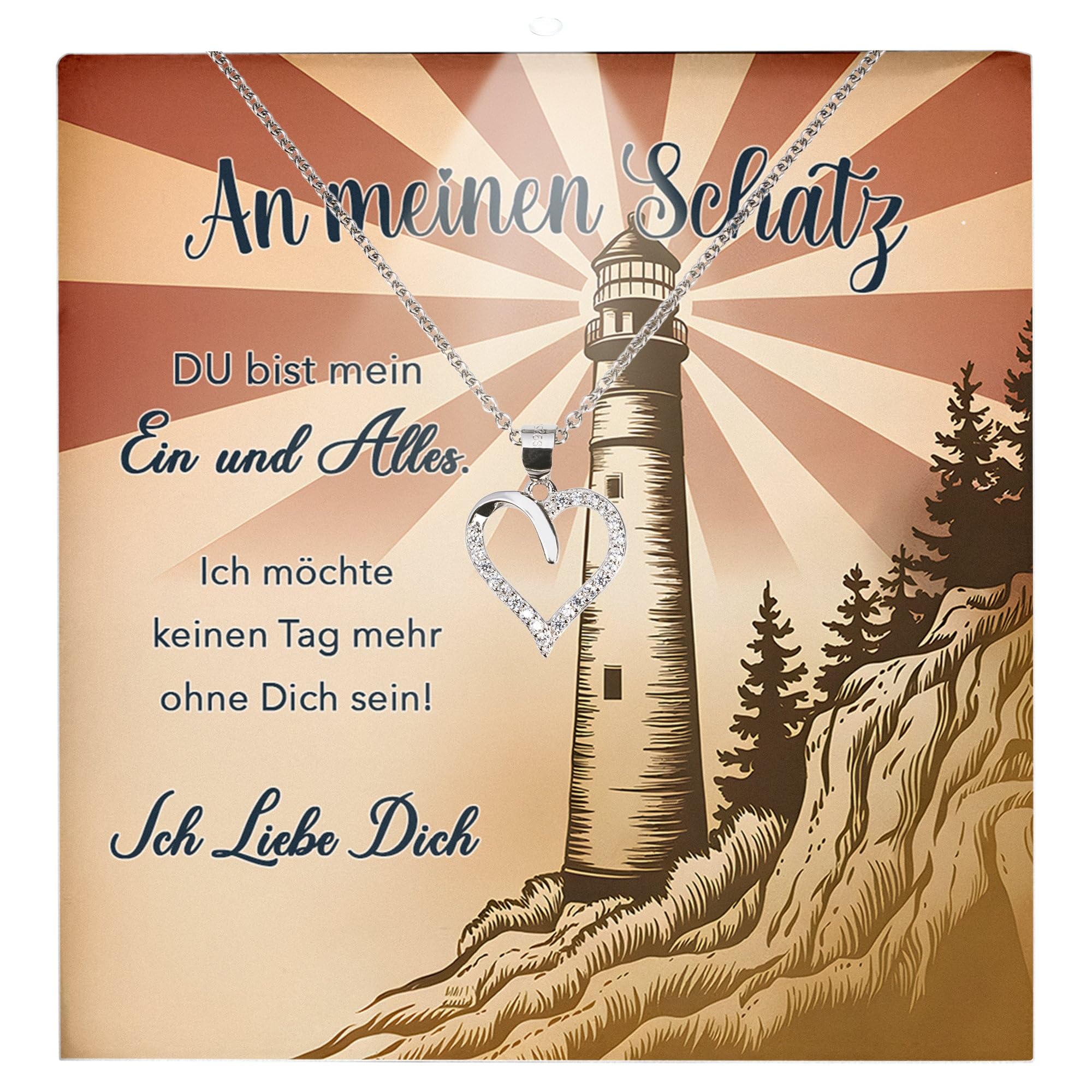 An Meinen Schatz Ich Liebe Dich Geschenk Set Frauen Schmuck Hochzeitstag Ehefrau Freundin Jahrestag - Silber 925/000 Herz Halskette Leder Licht Etui - Valentinstag Karte (mit Tasche u.m.)