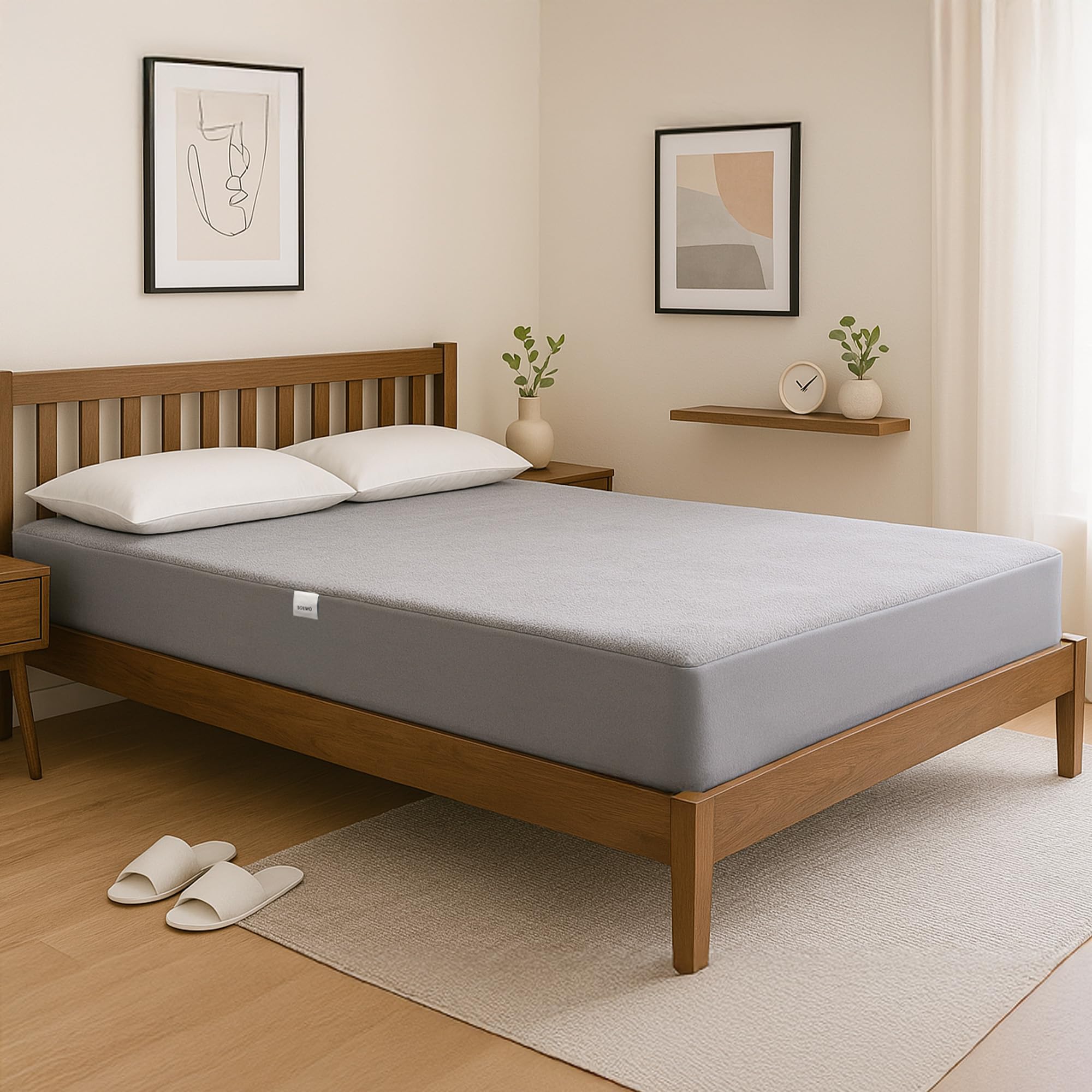 Amazon Brand - Solimo Water Resistant Cotton Mattress Protector 78"x60" - Queen Size, Grey