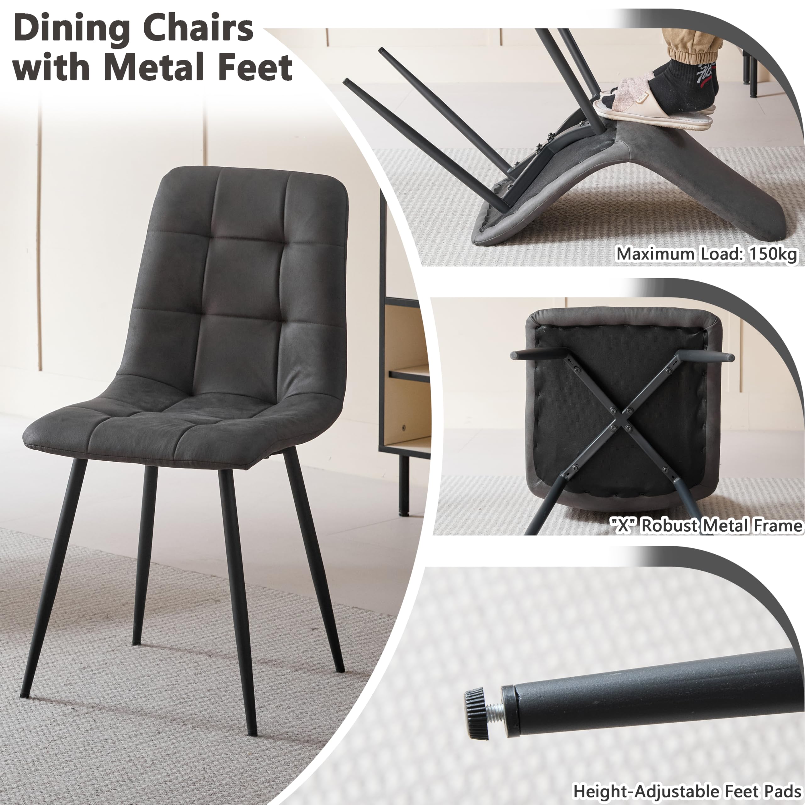Set di 8 Sedie da Pranzo Moderne, Sedie da Cucina Imbottite, Sedie da Pranzo in Ecopelle per Cucina, Sala da Pranzo, Soggiorno, Camera da Letto (Grigio Scuro)