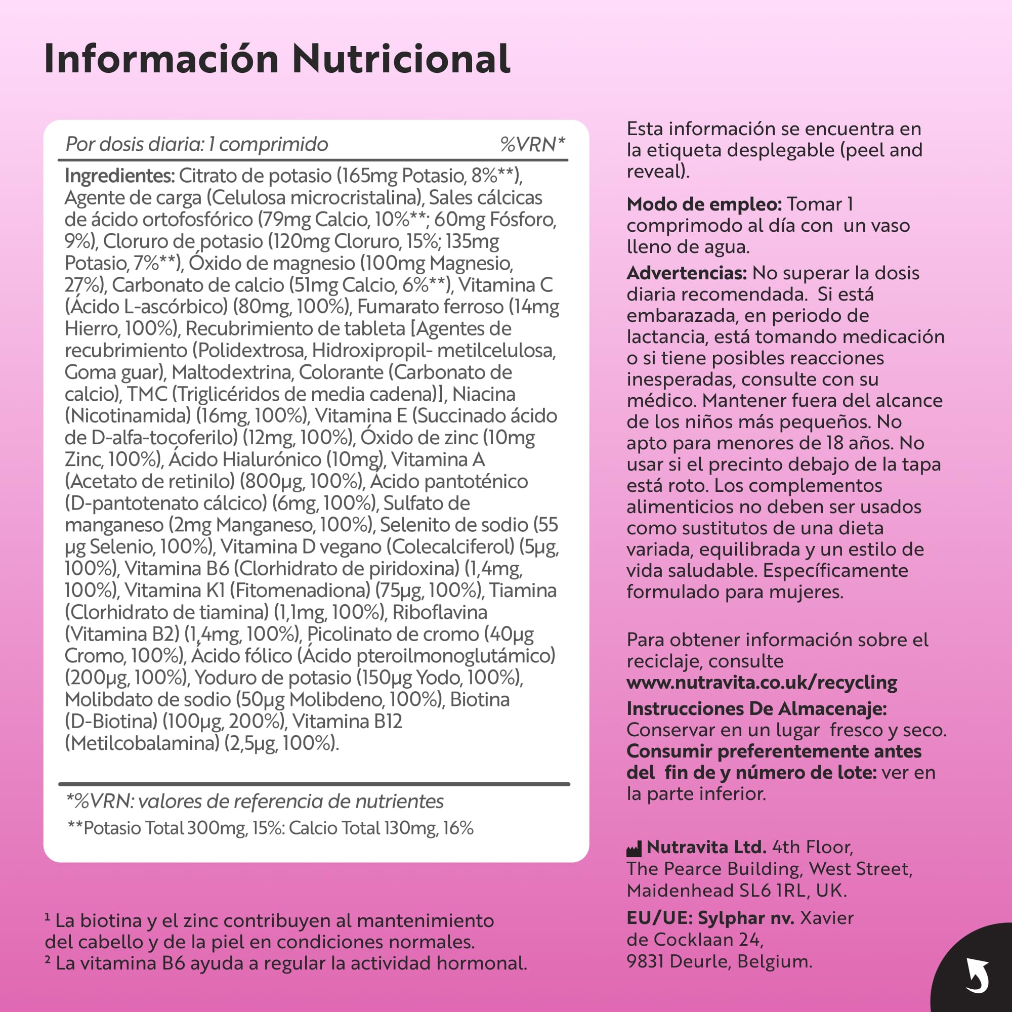 Nutravita Multivitaminas Mujer - 180 Tabletas Veganas - Complejo Multivitaminas y Mineral para Mujeres - 24 Vitaminas y Minerales Activos Esenciales - Vitaminas C, D3, Biotina & Ácido Hialurónico