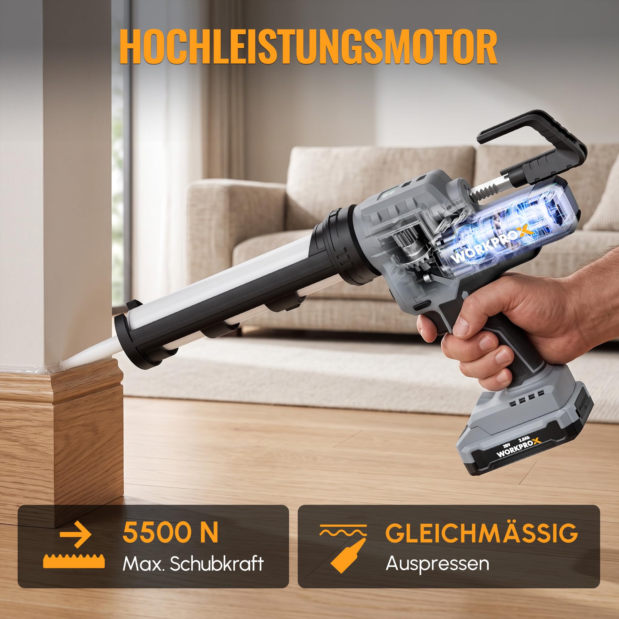 WORKPROX 20 V Akku-Kartuschenpistole, Elektrische Dichtstoffpistole 300 ml