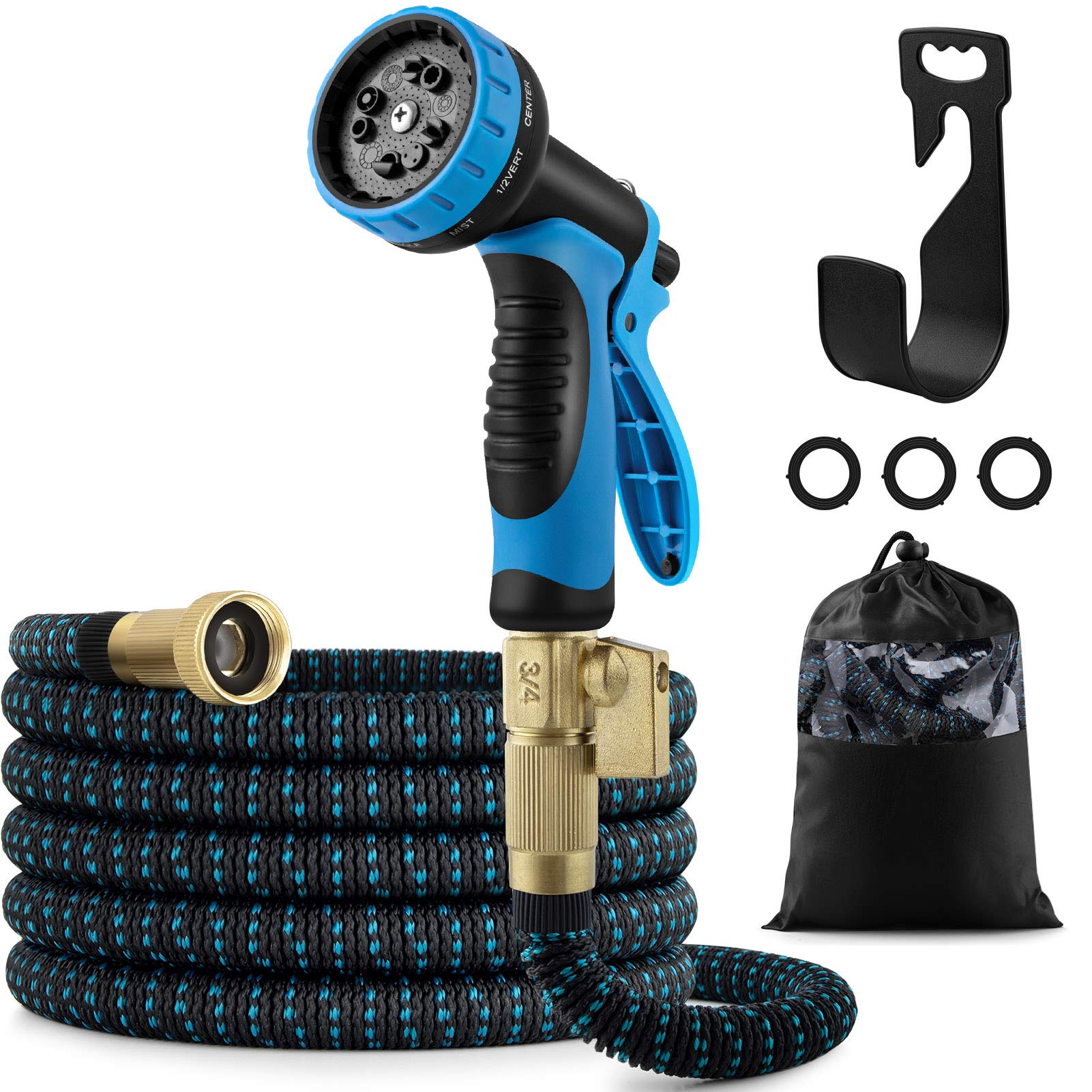 AMBOR 25ft Garden Hose, Expandable Water Hose with 10 Function Nozzle, Durable Flexible Water Hose with Solid Fittings, Easy Storage Kink Free Flexible Lightweight Water Hose