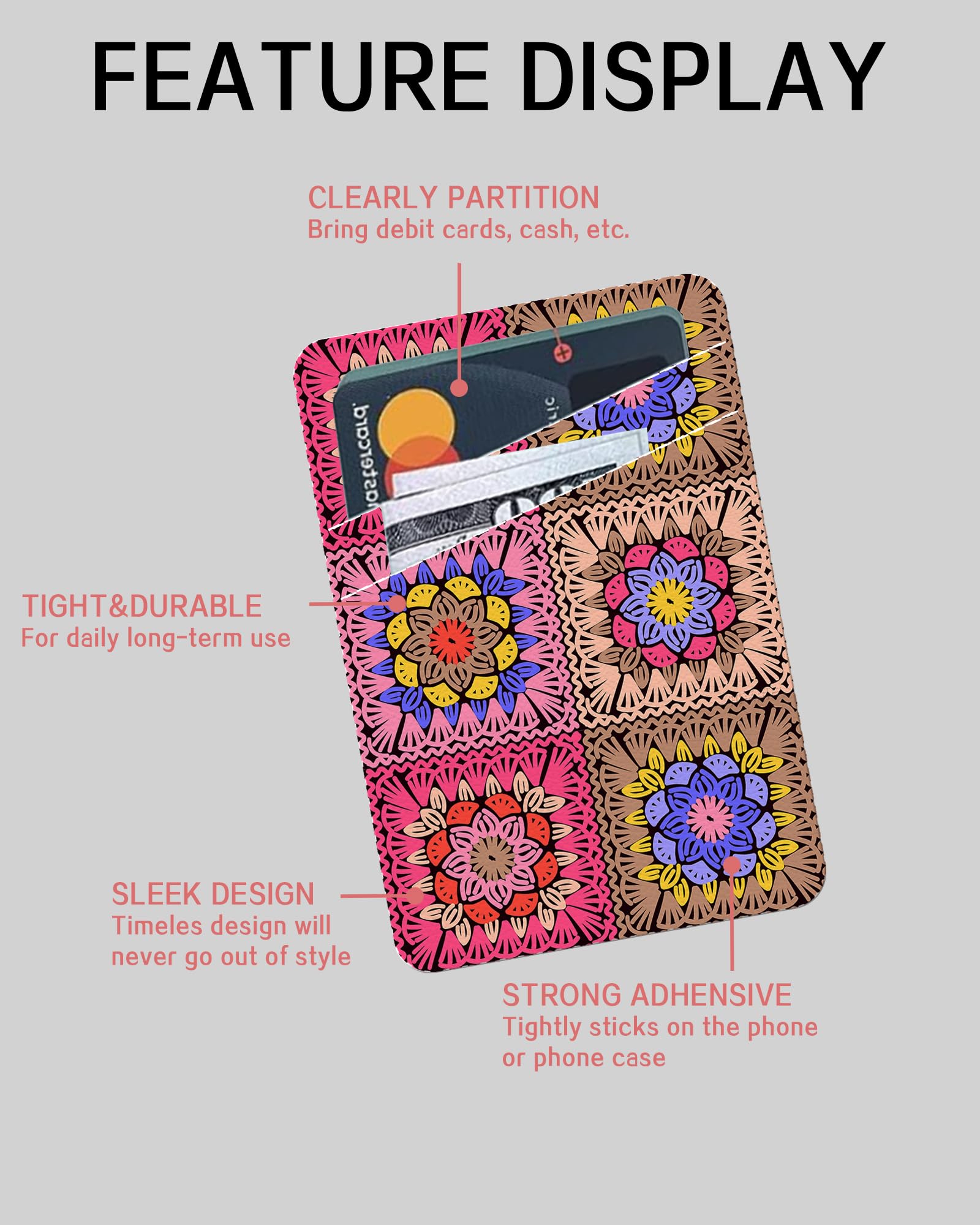 AWHSCP Leather Phone Wallet, Dual Pocket Credit Card Sticky Wallet, Compatible Cell Phone, Cute Boho Figure