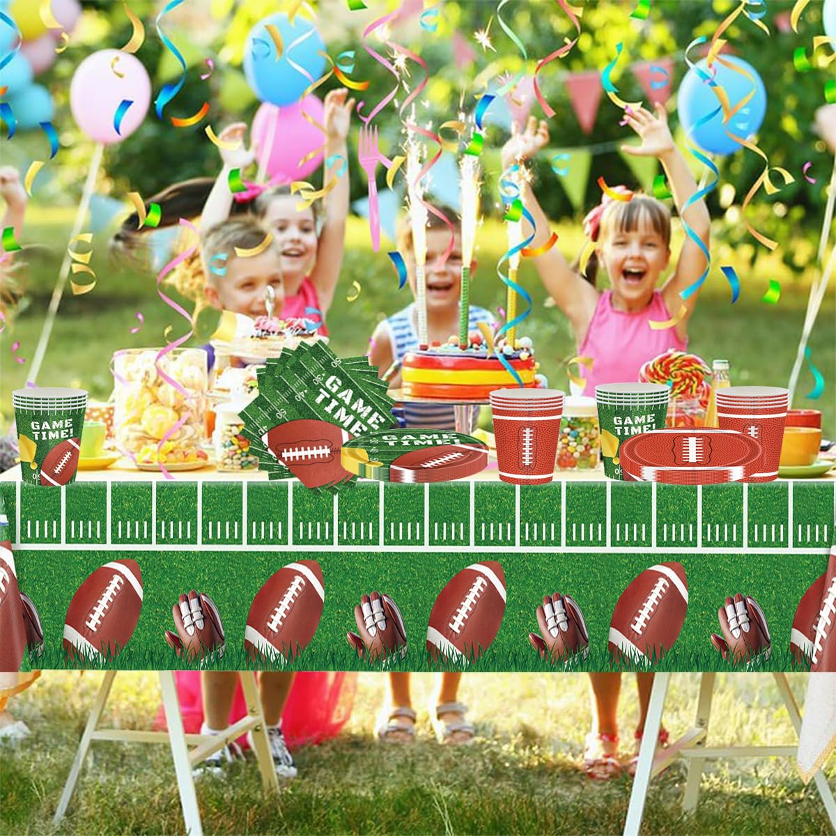 Rugby Stoviglie per feste, 61 pezzi football americano Stoviglie per compleanni per bambini, Tema sportivo Set di piatti di carta per feste, Compresi bicchieri, tovaglioli e tovaglie