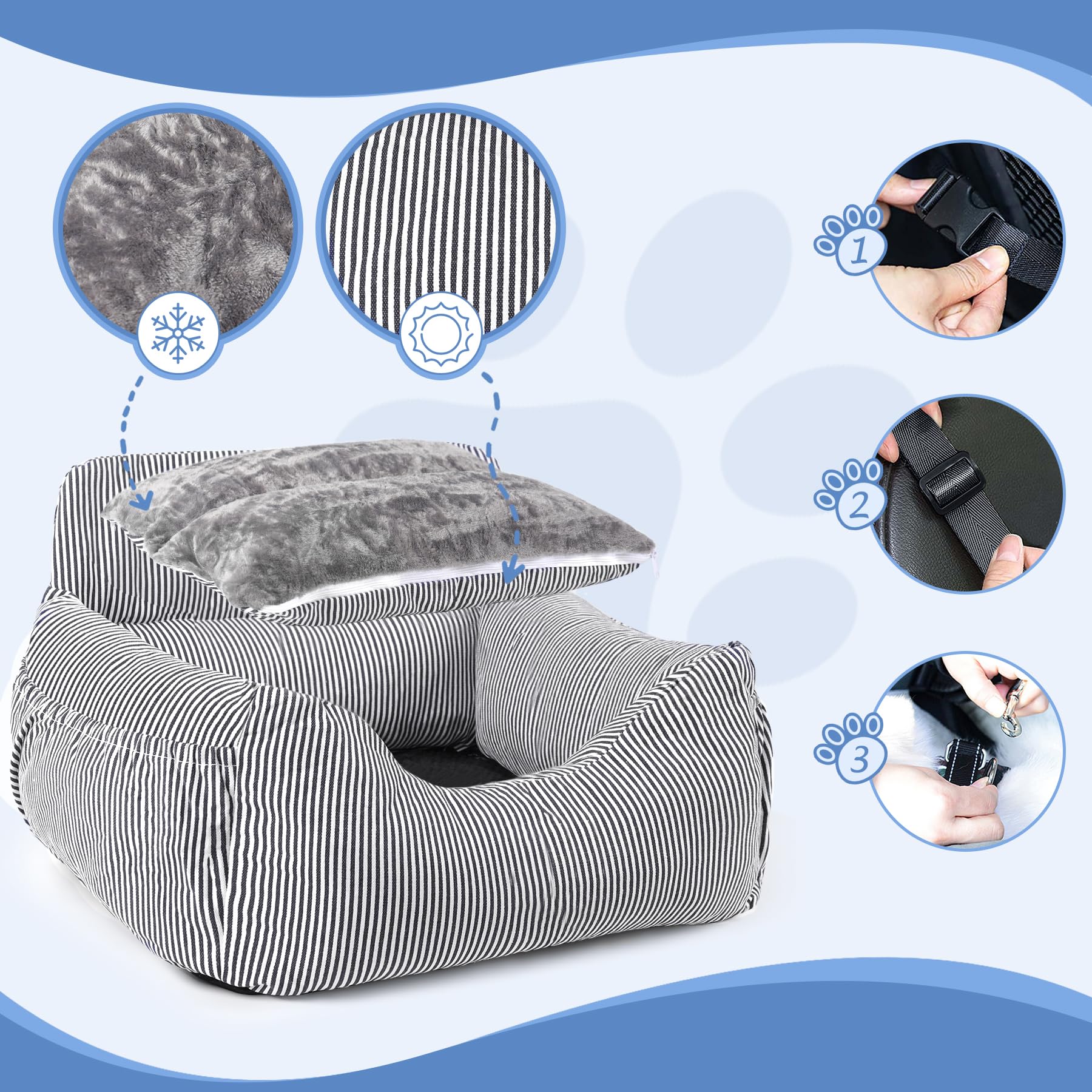 Dog Car Seat for Small Dogs, Pet Booster Seat with Clip-On Safety Leash and Storage Pockets, Washable Travel Dog Car Bed for Puppy （Black） - image 5