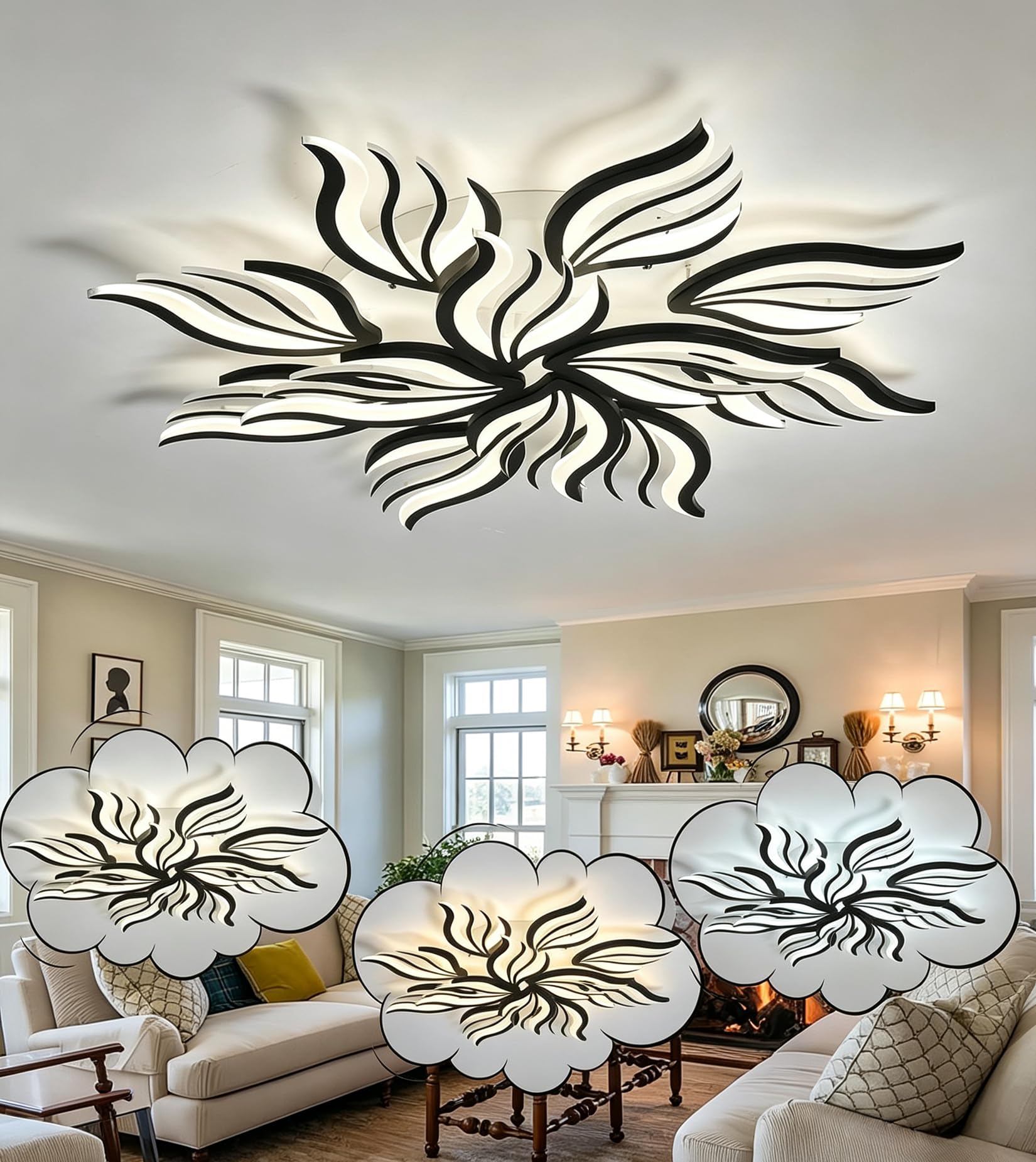 WSXEDC Dimmable Ceiling lamp LED Black Ceiling Light 115W Large Living Room Ceiling Lighting Creative Modern Bedroom Light Ceiling DIY for Living Room Youth Room Dining Room Kitchen Ø105cm — image 1