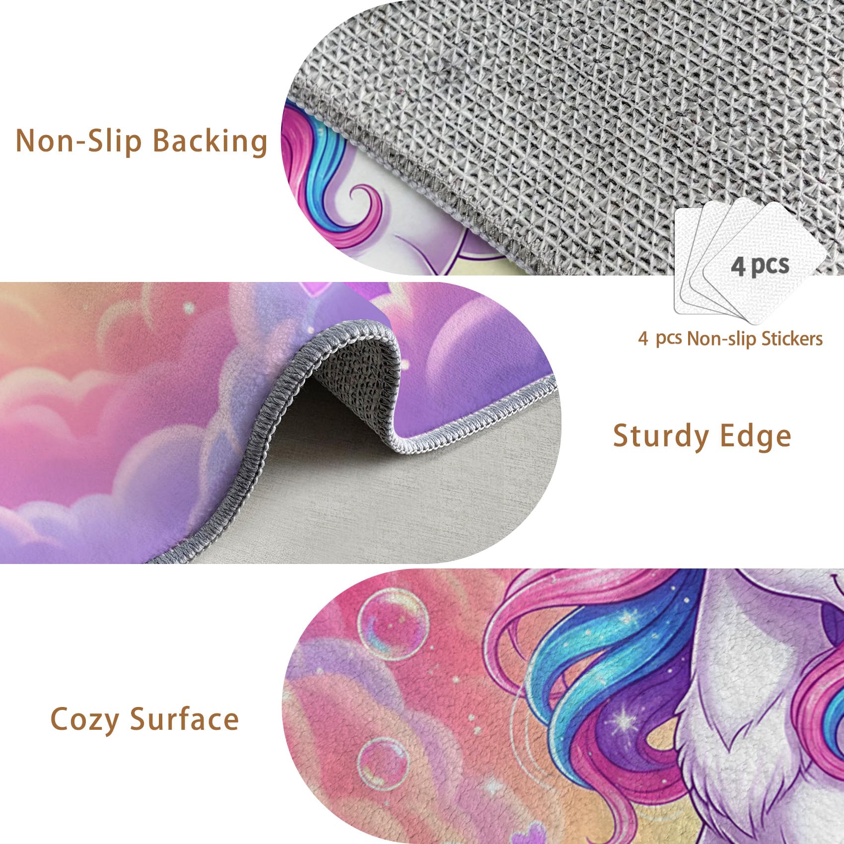 Einhorn Mädchen Teppich Rund 120cm Kurzflor - Waschbare Teppiche Wohnzimmer Rosa Einhorn Motiv Regenbogen Wolken - Runder Teppich 120 Durchmesser - Bettvorleger Schlafzimmer rutschfest